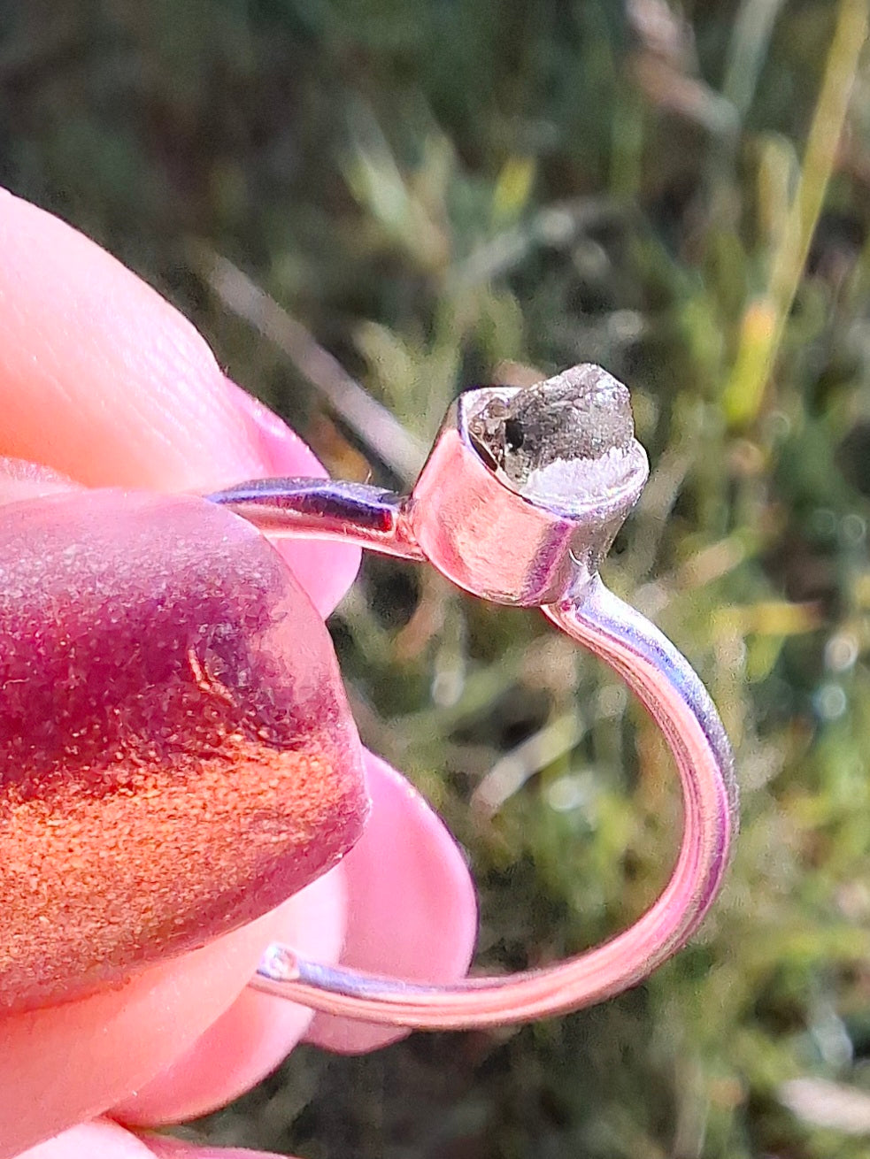 Moldavite Ring, size M, 925 Silver, Tektite (Ref: R31)