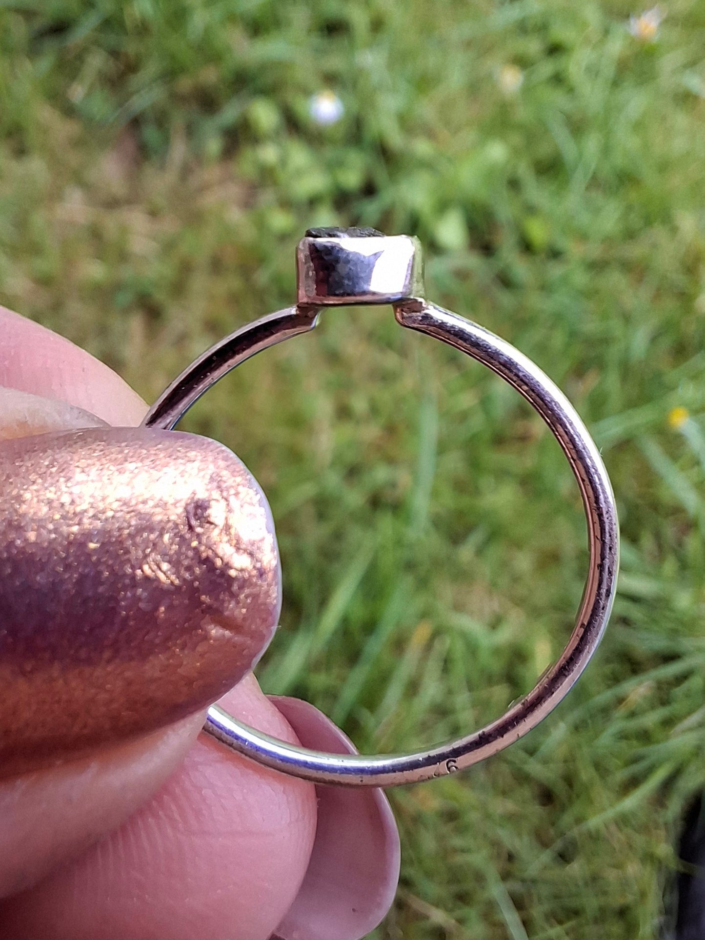 Moldavite Ring, size Q, 925 Silver, Tektite (Ref: R46)