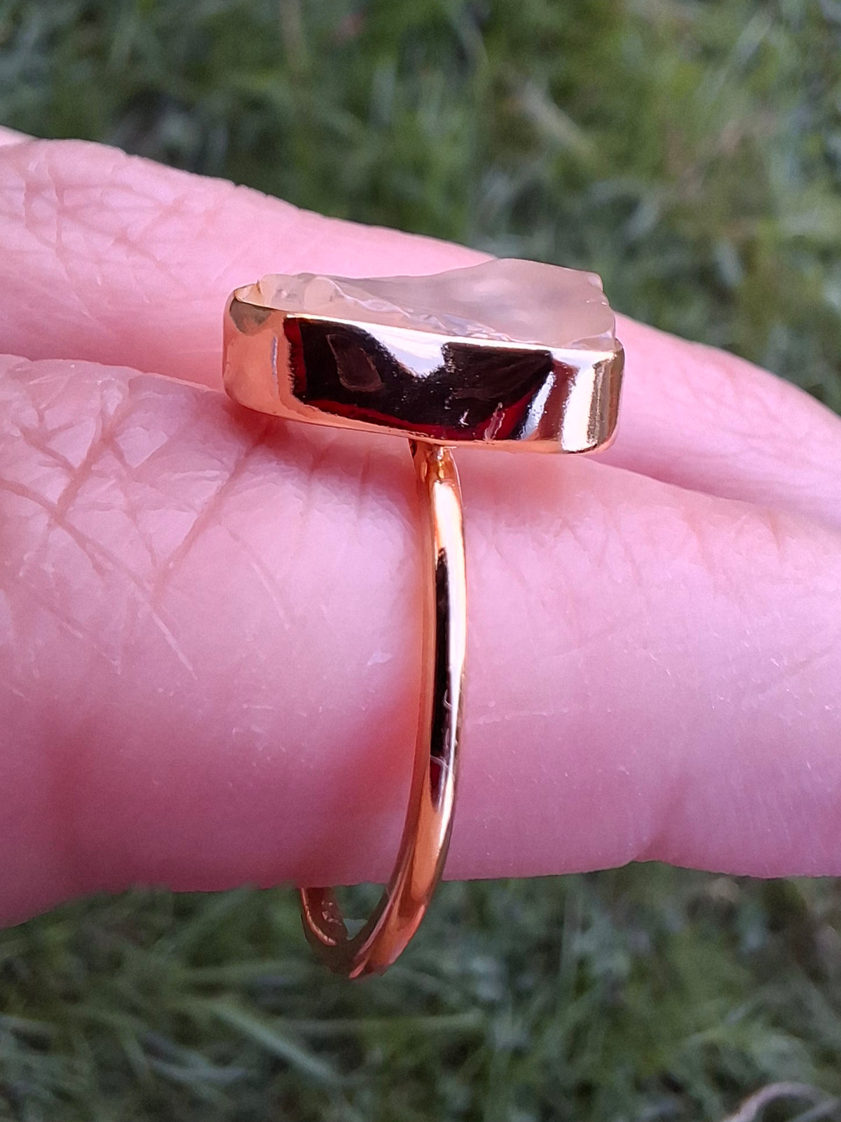 Libyan Desert Glass Ring, 14K GOLD Plated, size O, Tektite (Ref: LR65)
