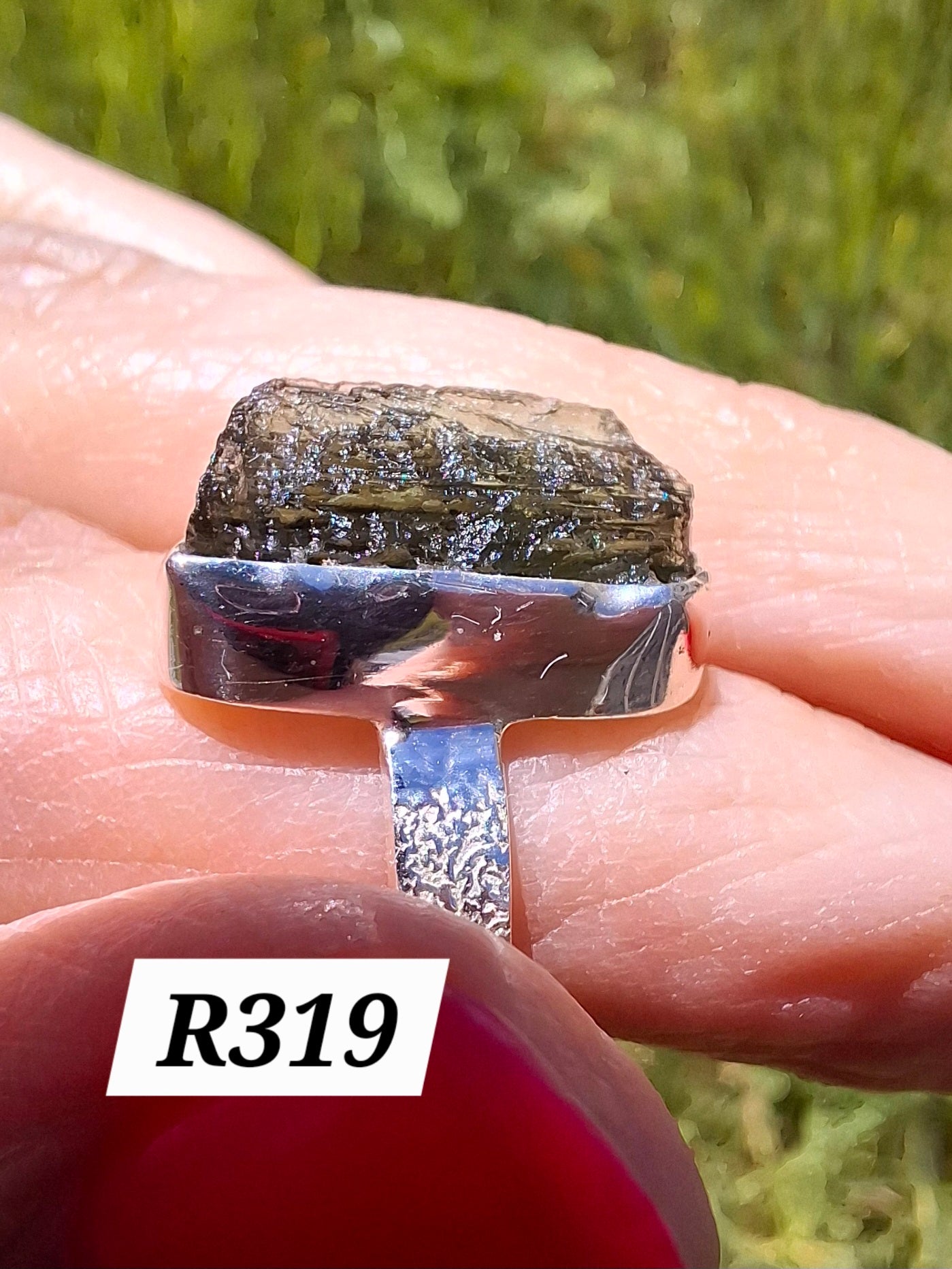 Moldavite Ring, size large R/small S, 925 Silver, Tektite (Ref: R319)