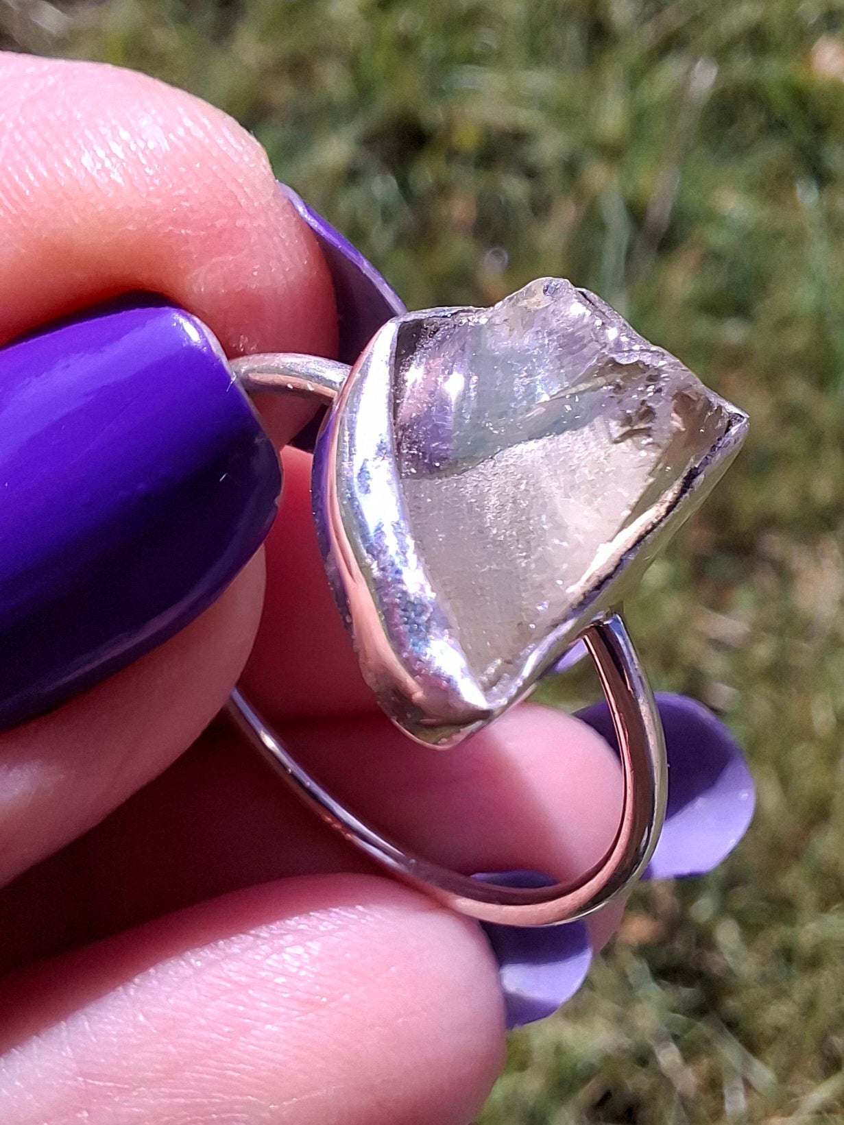 Libyan Desert Glass Ring, size W, 925 Silver, Tektite (Ref: LR61)