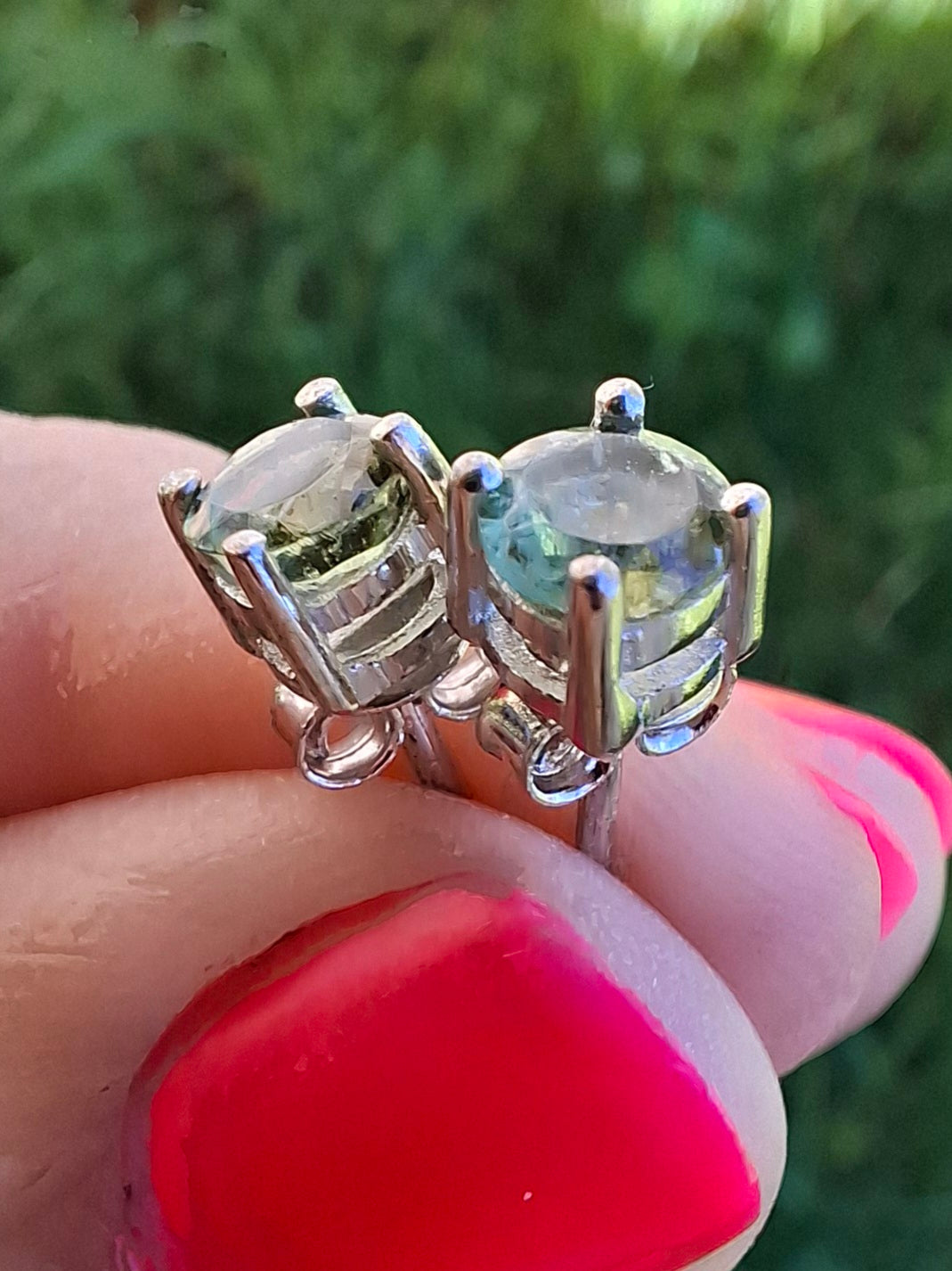 Moldavite (faceted) 5mm STUD EARRINGS, 925 Silver, Tektite (Ref: Pair51)