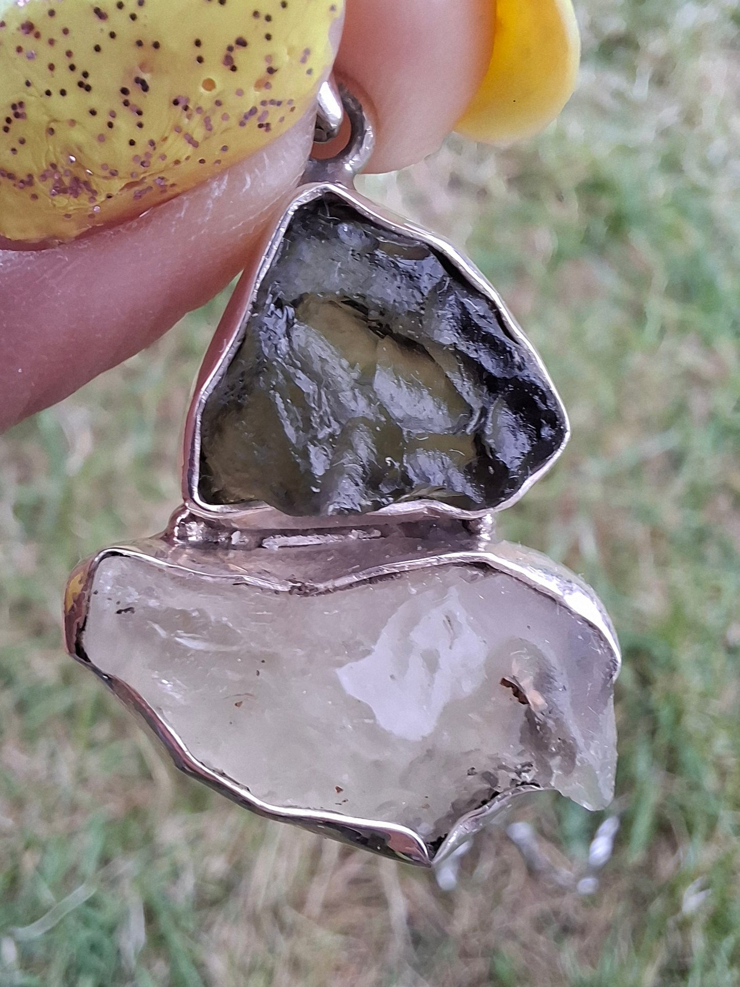 Moldavite & Libyan Desert Glass Pendant, 925 Silver, Tektite (Ref: MLP18)