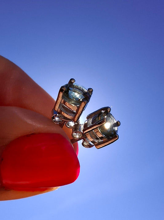 Moldavite (faceted) 5mm STUD EARRINGS, 925 Silver, Tektite (Ref: Pair43)