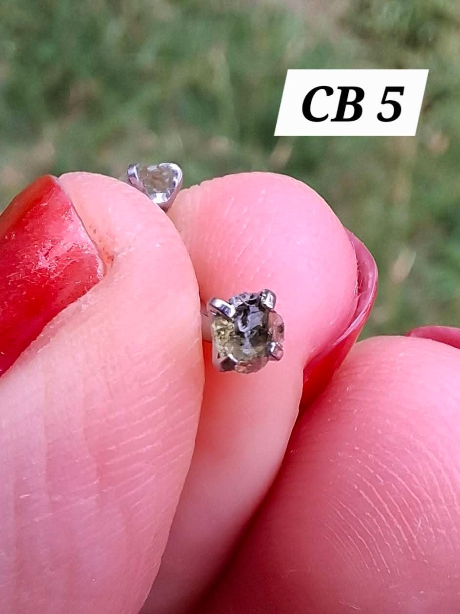 Moldavite (raw) CURVED BARBELL eyebrow body bar, 16G, Surgical steel, Tektite (Ref: CB5)