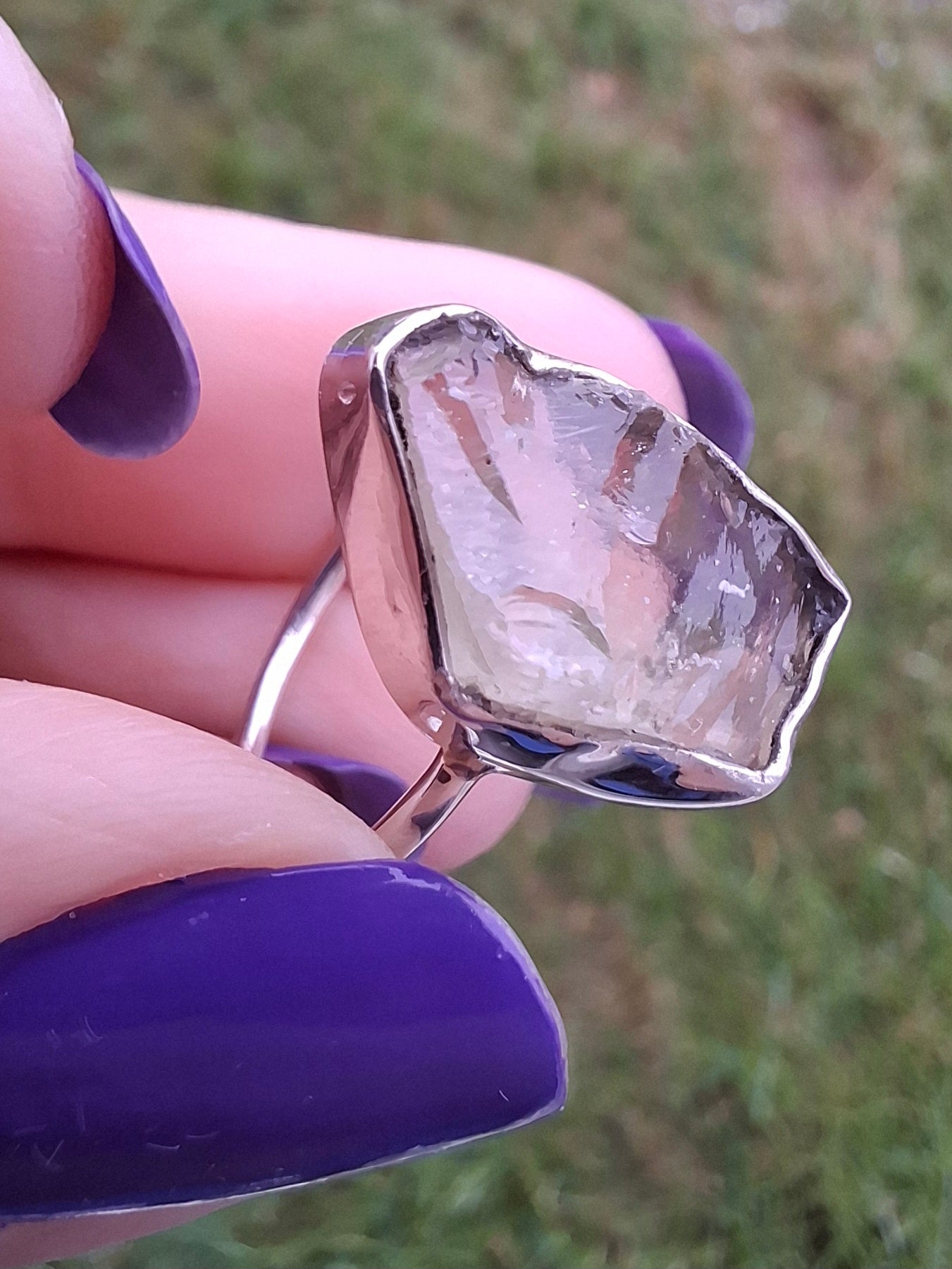 Libyan Desert Glass Ring, size large P, 925 Silver, Tektite (Ref: LR33)