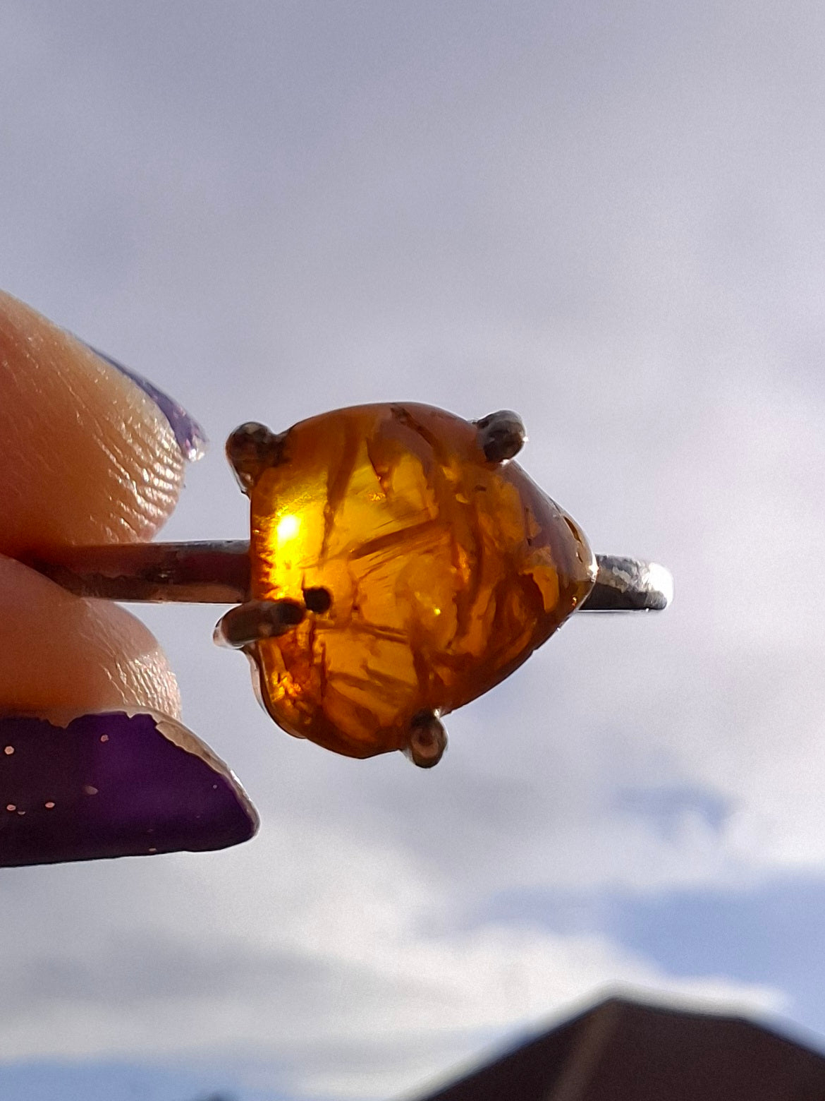 Baltic Amber Ring, size large Y, 925 Silver, Fossil (Ref: AR40)