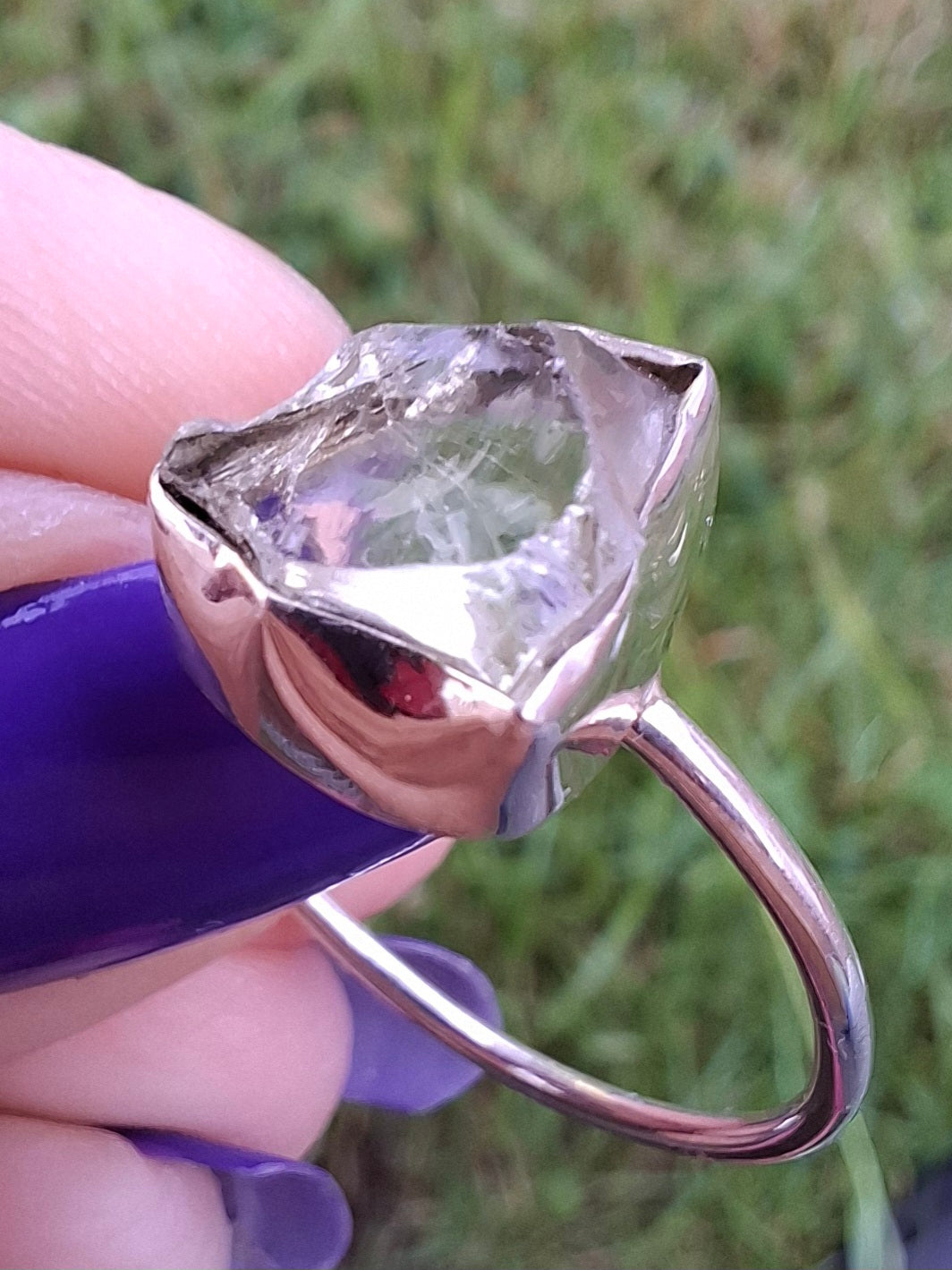 Libyan Desert Glass Ring, size large V, 925 Silver, Tektite (Ref: LR56)