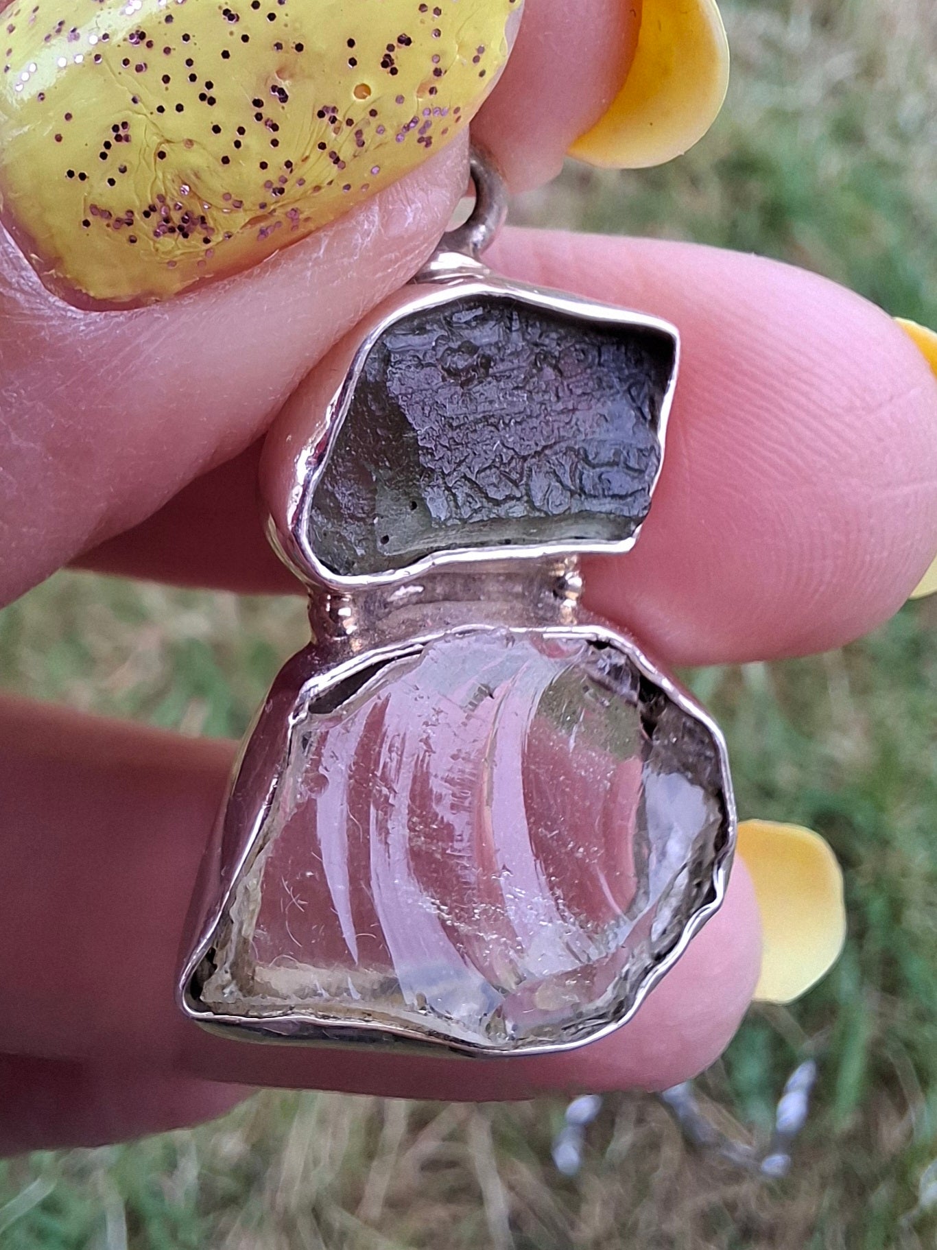Moldavite & Libyan Desert Glass Pendant, 925 Silver, Tektite (Ref: MLP19)