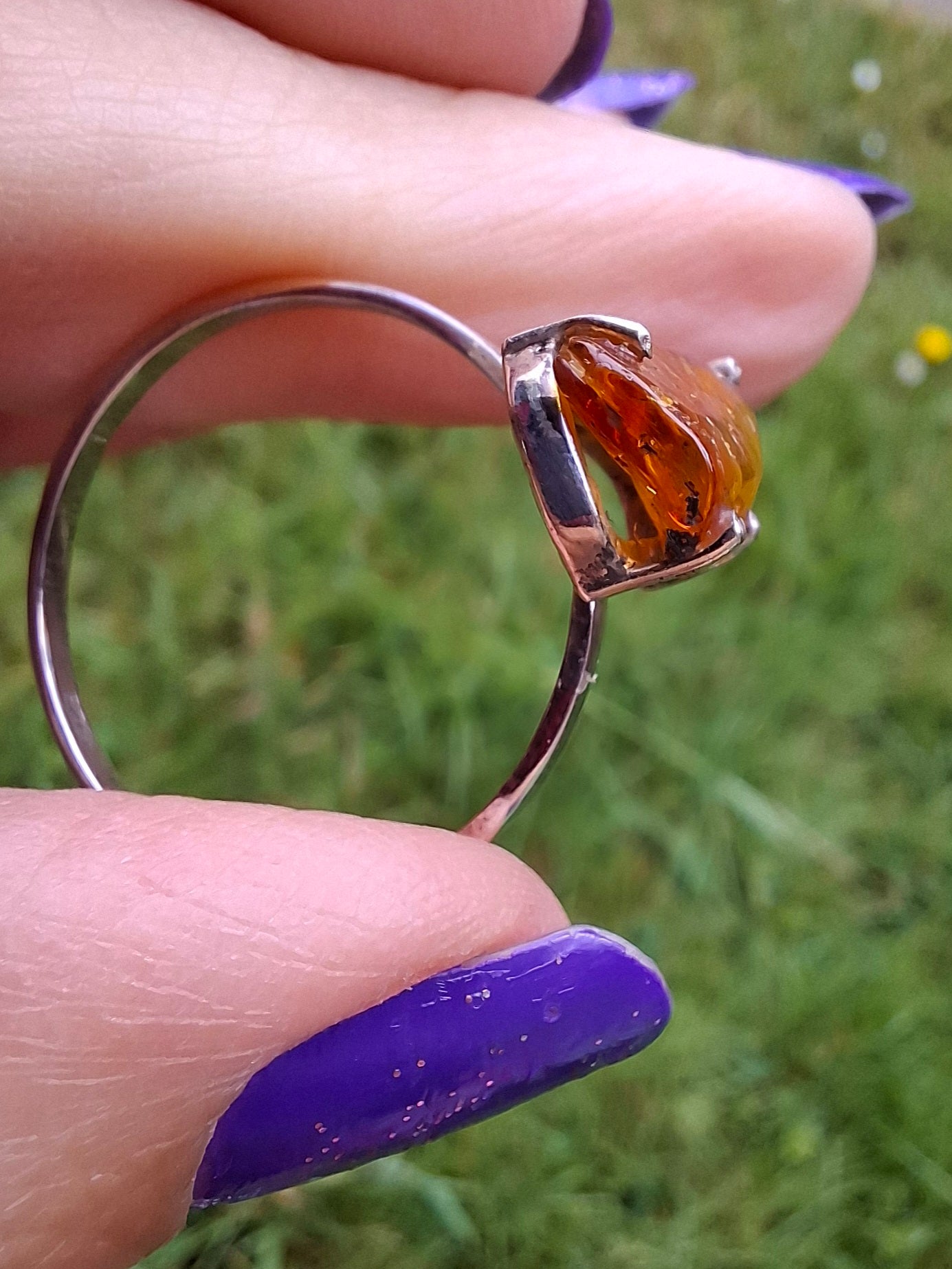 Baltic Amber Ring, size large Y, 925 Silver, Fossil (Ref: AR22)
