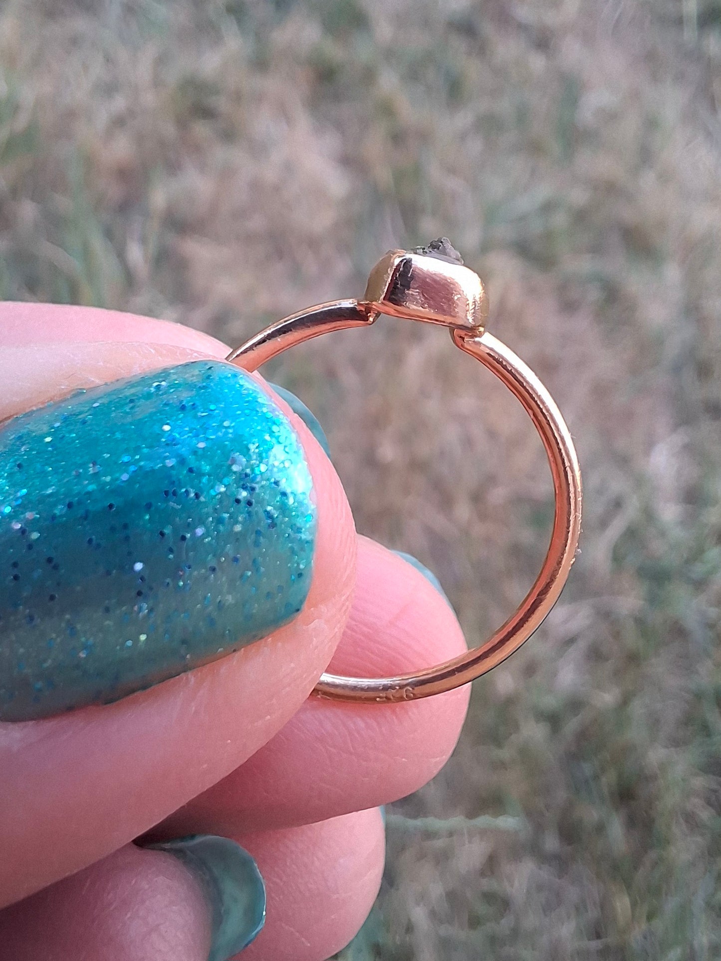 Moldavite Ring, 14K GOLD Plated, size small L, Tektite (Ref: R342)