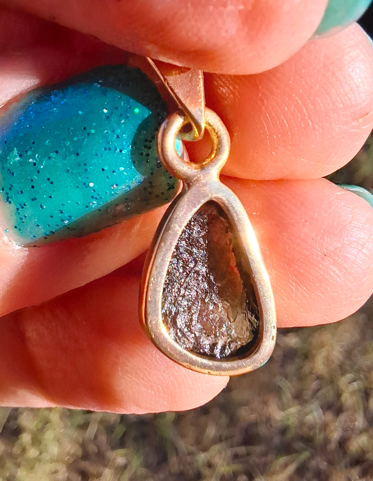 Moldavite Pendant, 14K GOLD Plated, Tektite (Ref: P449)