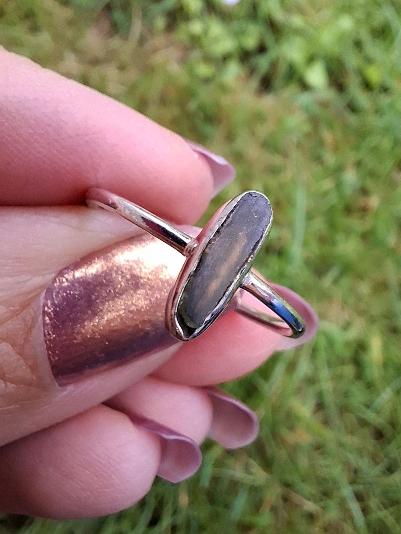 Moldavite Ring, size large Q, 925 Silver, Tektite (Ref: R47)