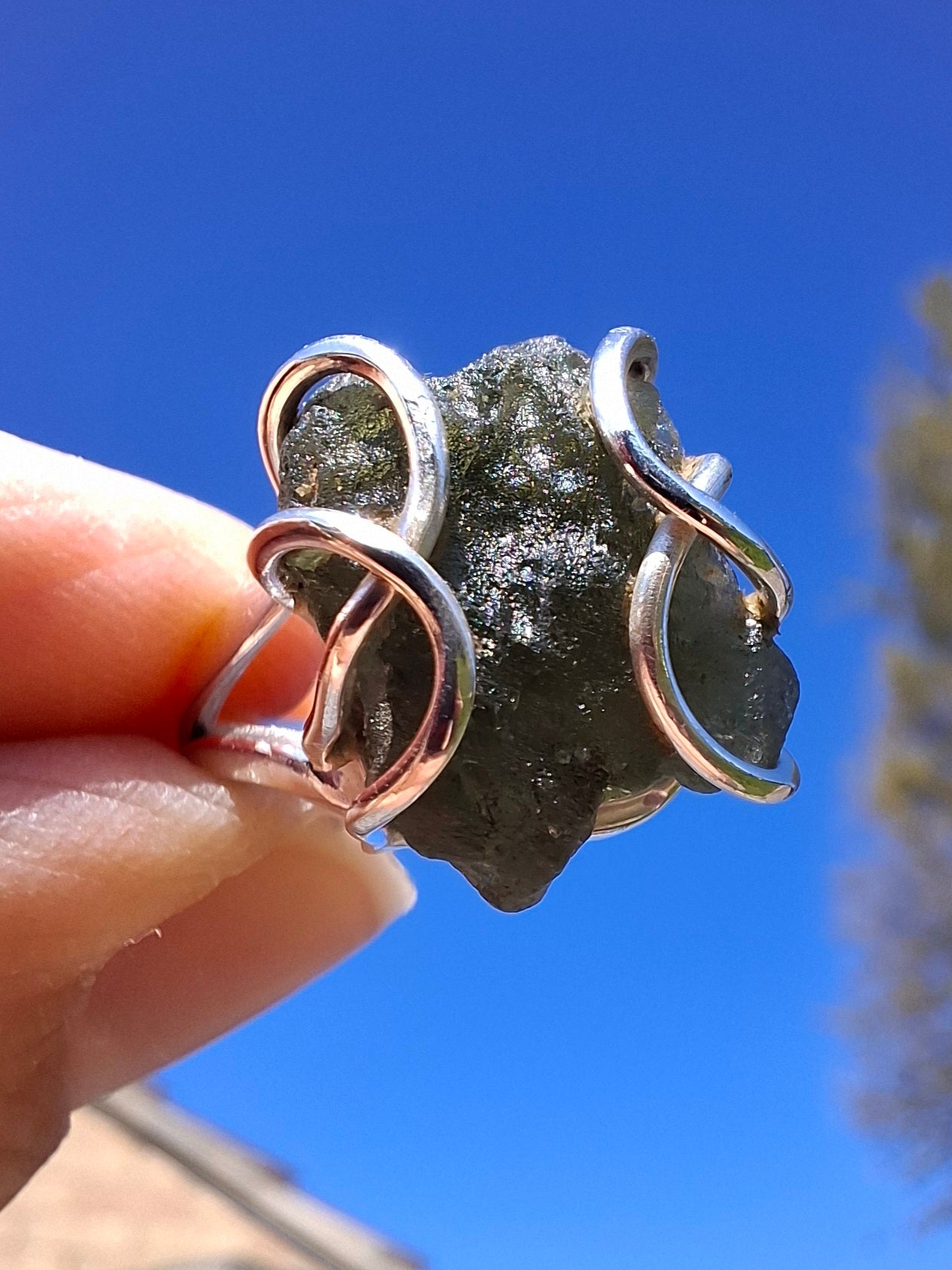 Moldavite Ring, size M, 925 Silver, Tektite (Ref: R5)