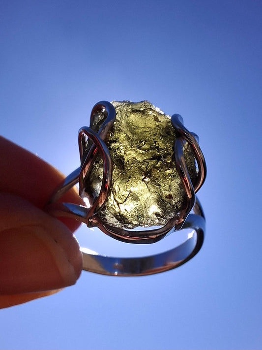 Moldavite Ring, size Y, 925 Silver, Tektite (Ref: R17)