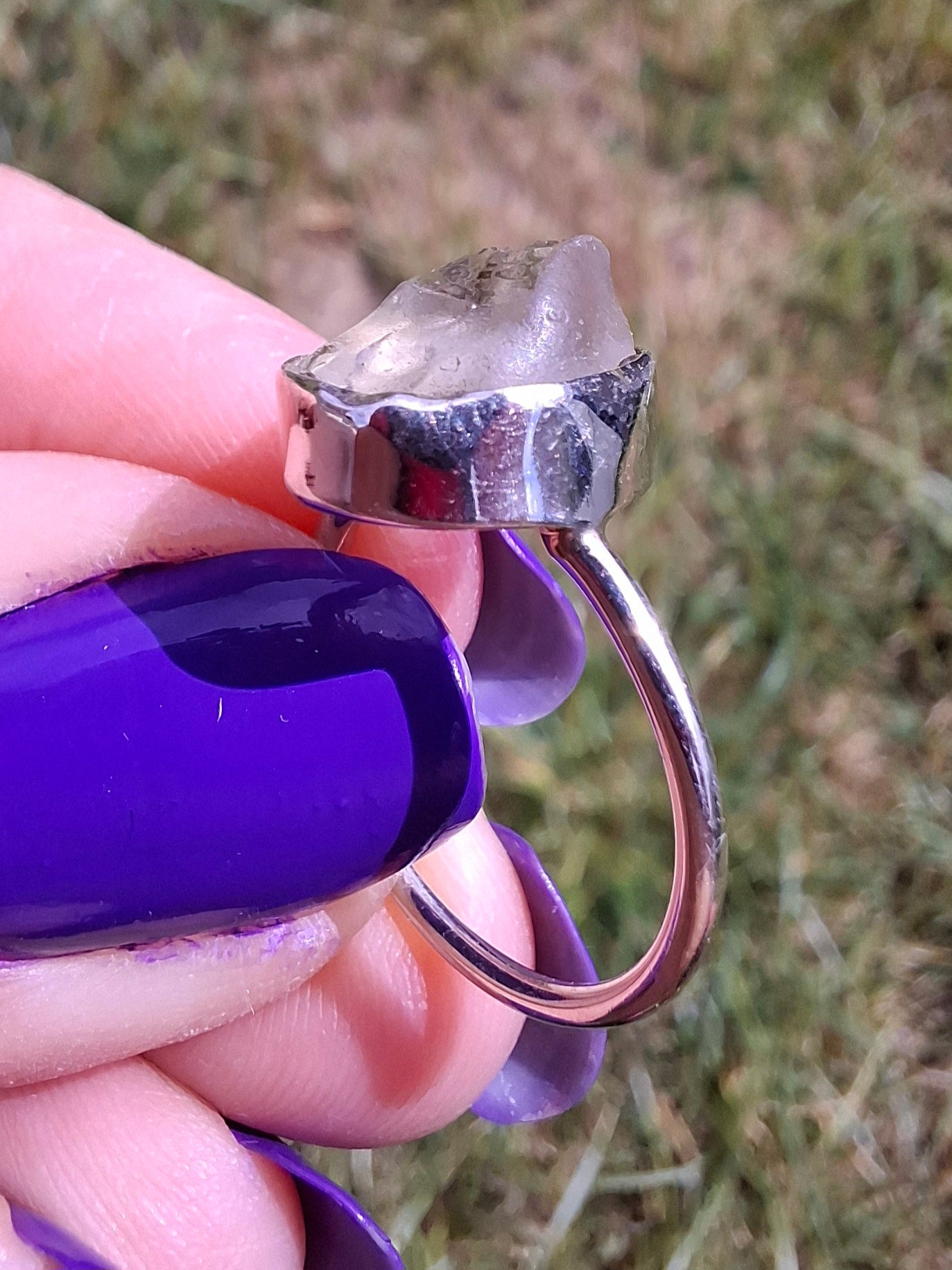 Libyan Desert Glass Ring, size large J, 925 Silver, Tektite (Ref: LR9)