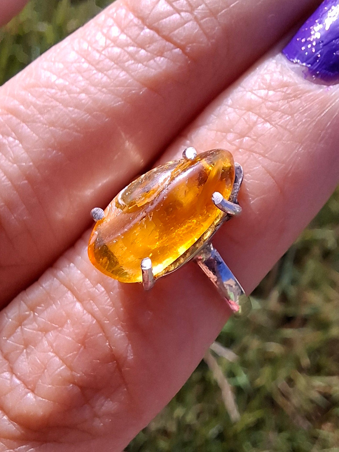 Baltic Amber Ring, size large J/small K, 925 Silver, Fossil (Ref: AR30)