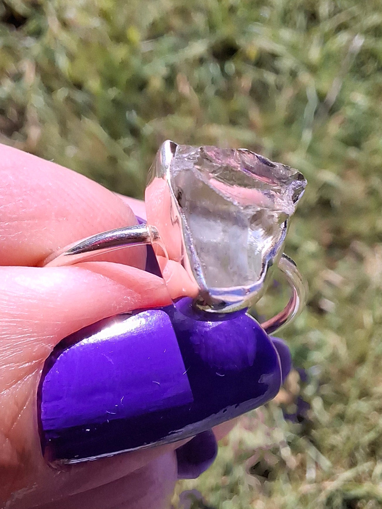 Libyan Desert Glass Ring, size large V, 925 Silver, Tektite (Ref: LR56)