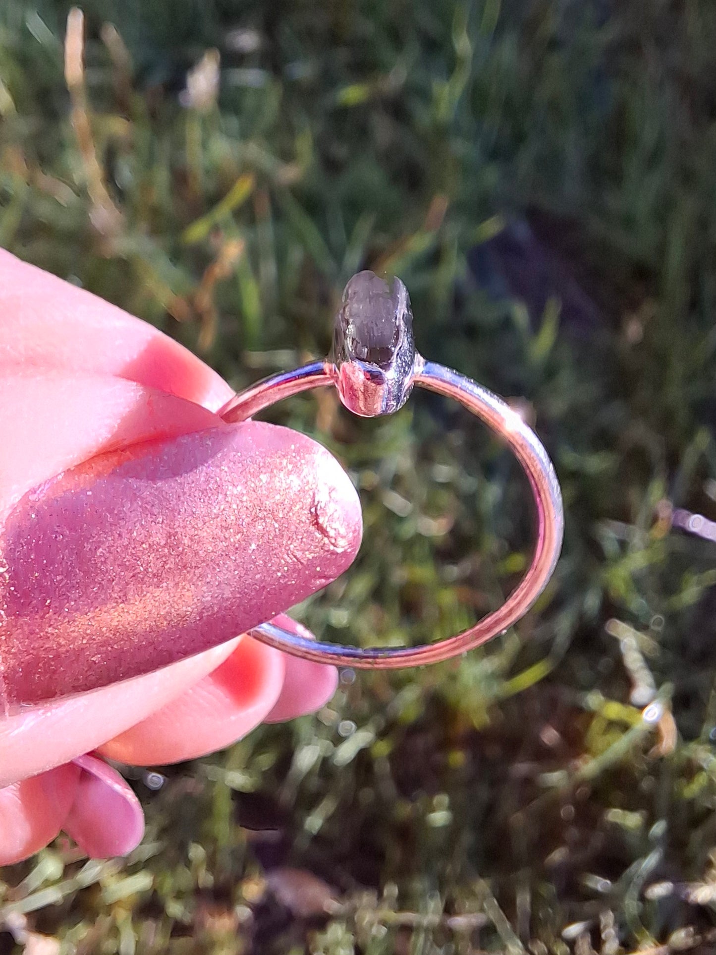 Moldavite Ring, size large Q, 925 Silver, Tektite (Ref: R47)