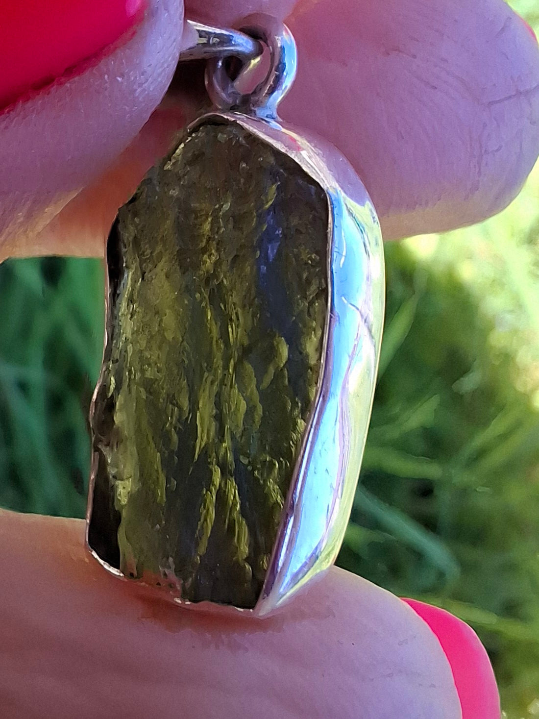 Moldavite Pendant, 925 Silver, Tektite (Ref: P442)