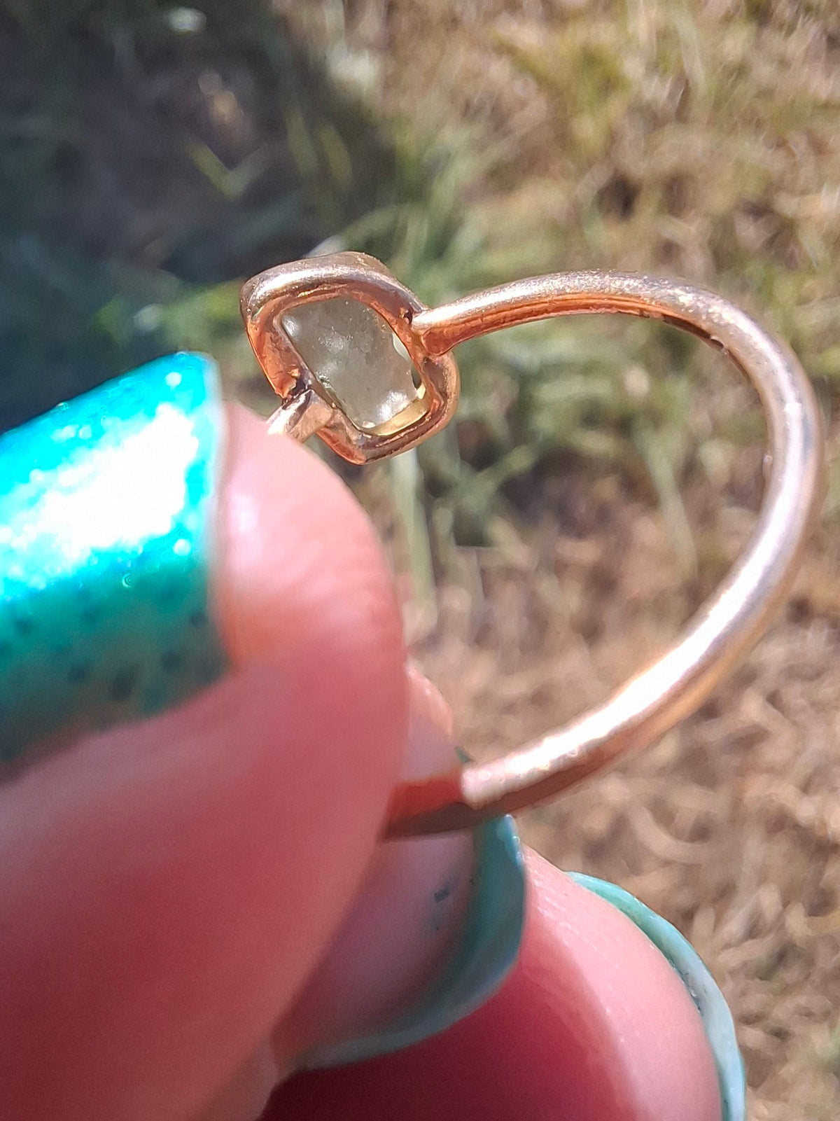 Moldavite Ring, 14K GOLD Plated, size large M, Tektite (Ref: R341)