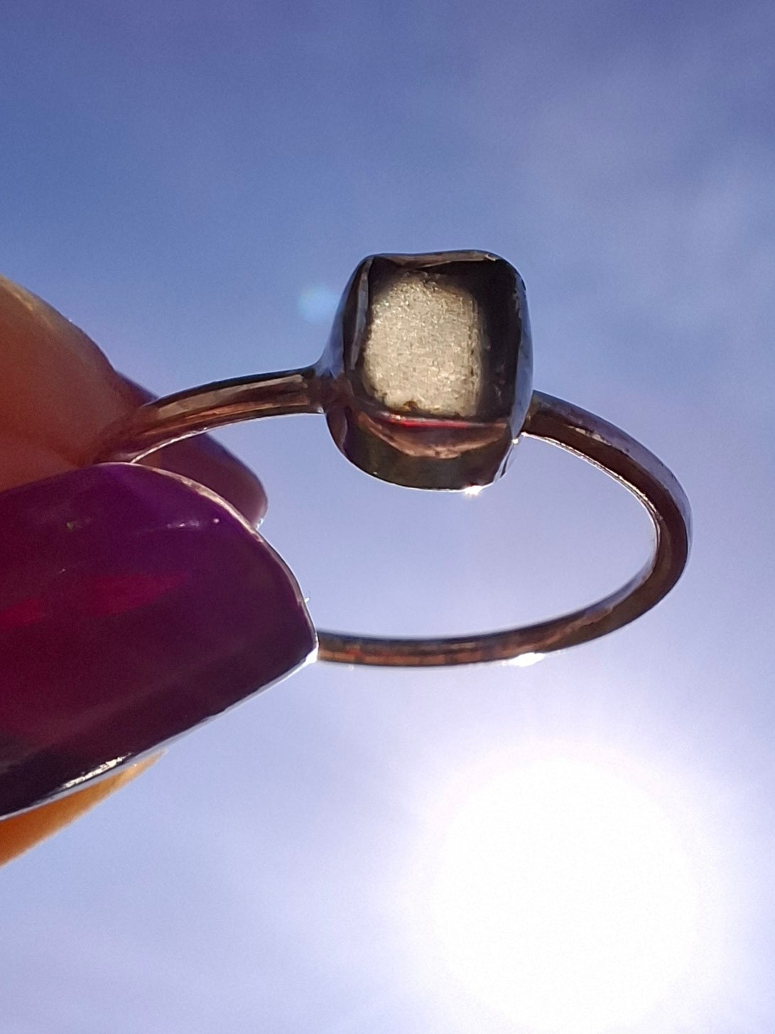 Moldavite Ring, size large P/small Q, 925 Silver, Tektite (Ref: R43)