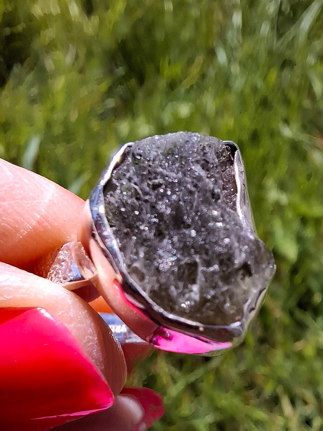 Moldavite Ring, size R, 925 Silver, Tektite (Ref: R318)