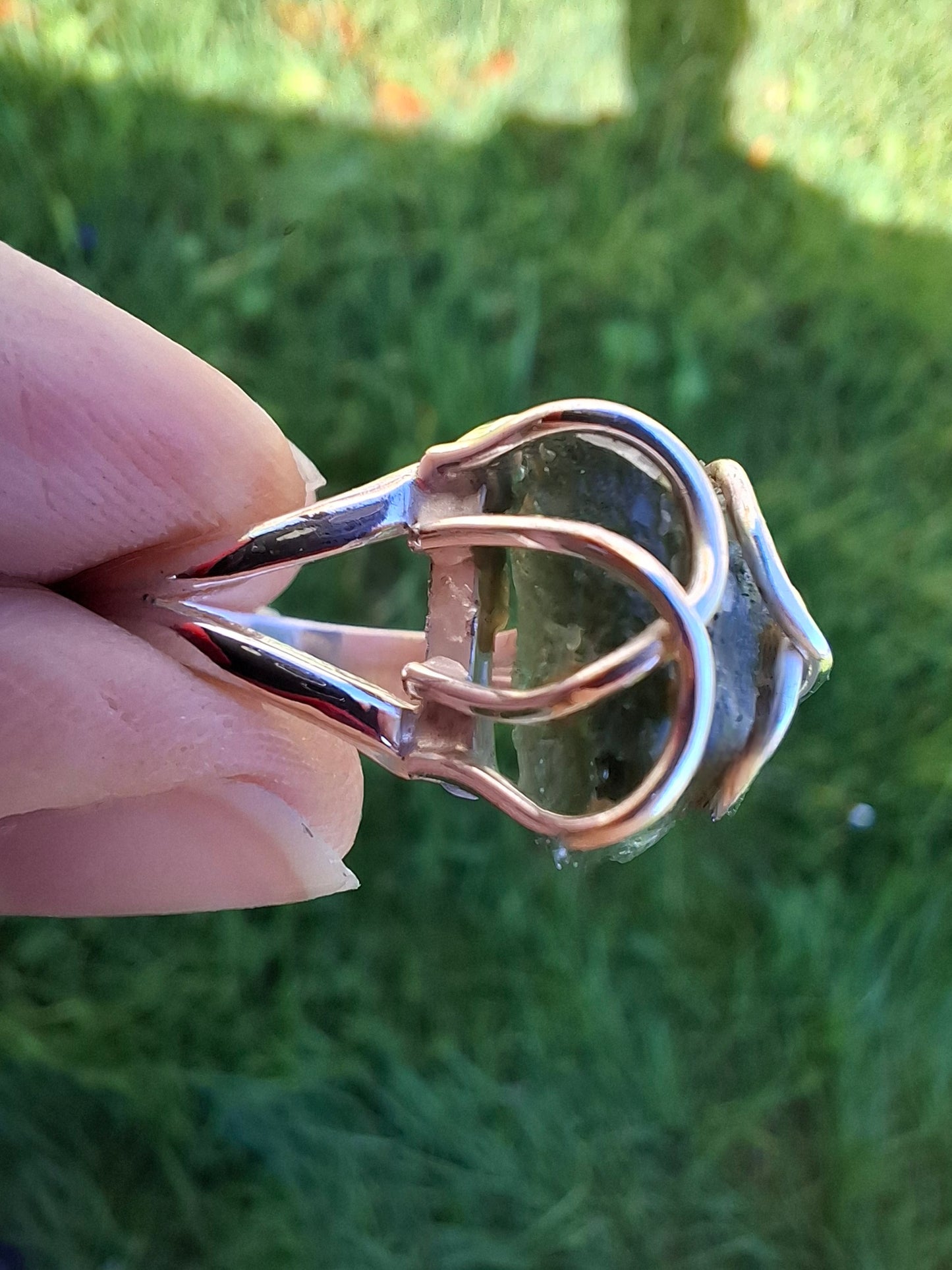 Moldavite Ring, size Q, 925 Silver, Tektite (Ref: R11)