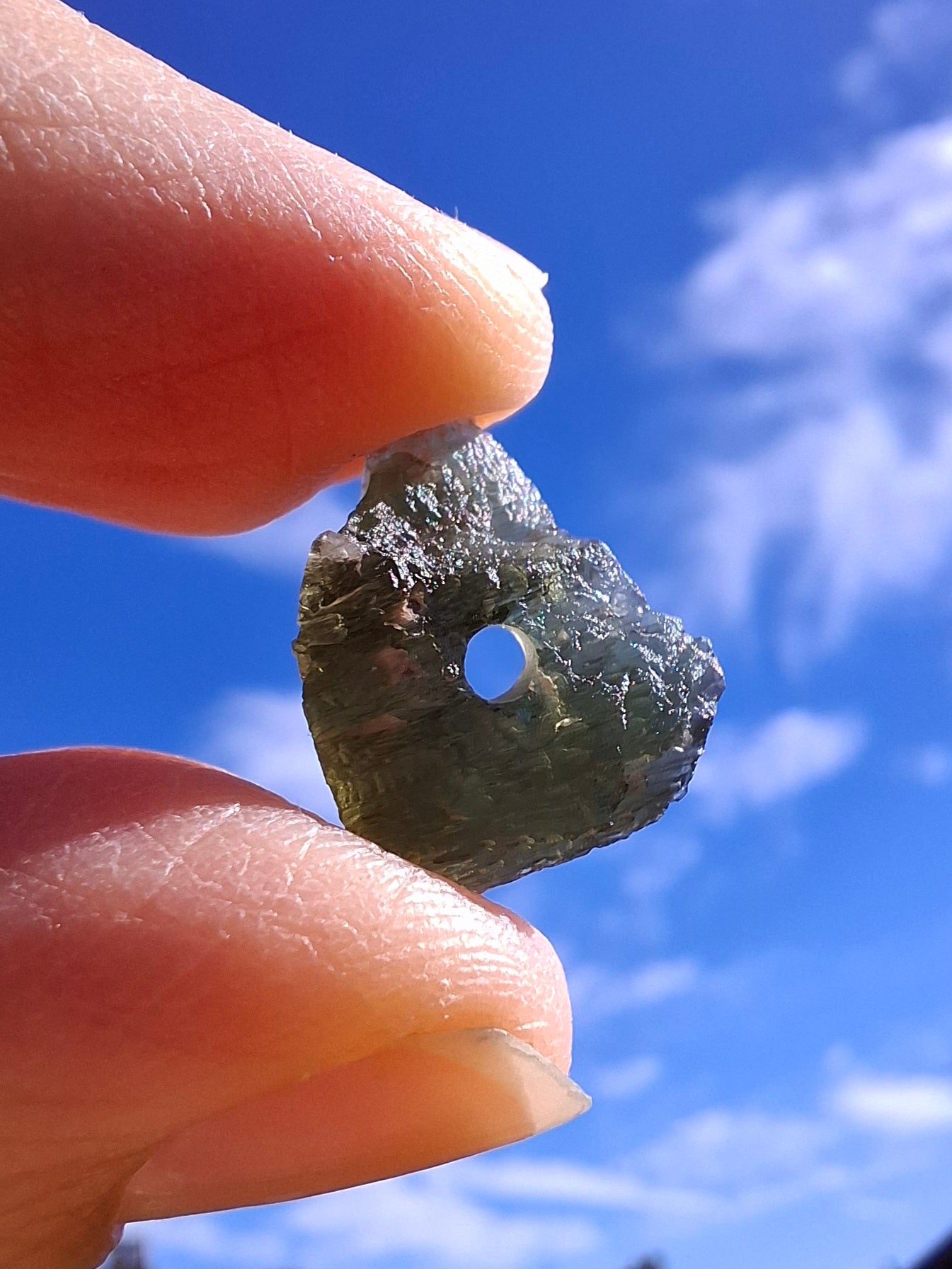 DRILLED, Moldavite Piece, 1.13g, Tektite (Ref: D7)