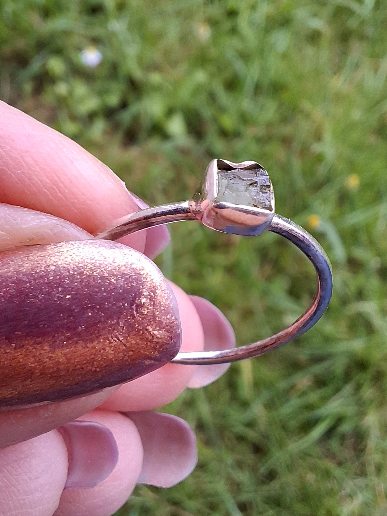 Moldavite Ring, size large R/small S, 925 Silver, Tektite (Ref: R65)