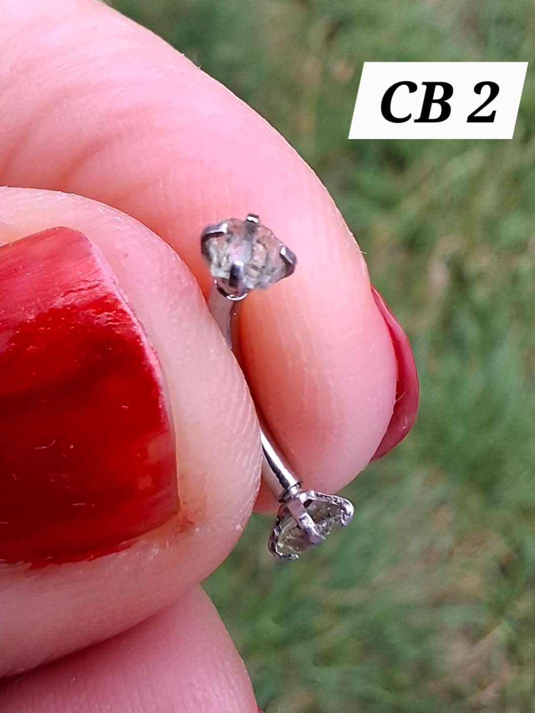 Moldavite (raw) CURVED BARBELL eyebrow body bar, 16G, Surgical steel, Tektite (Ref: CB2)