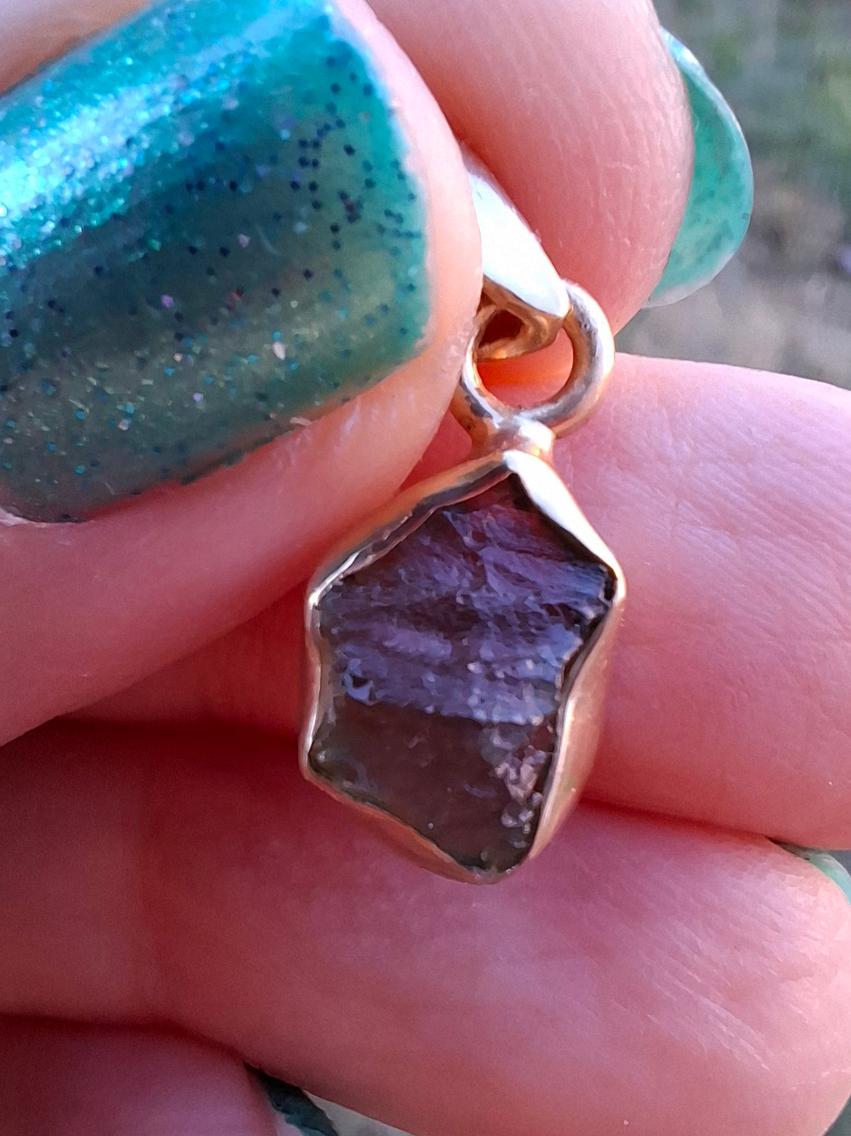 Moldavite Pendant, 14K GOLD Plated, Tektite (Ref: P447)