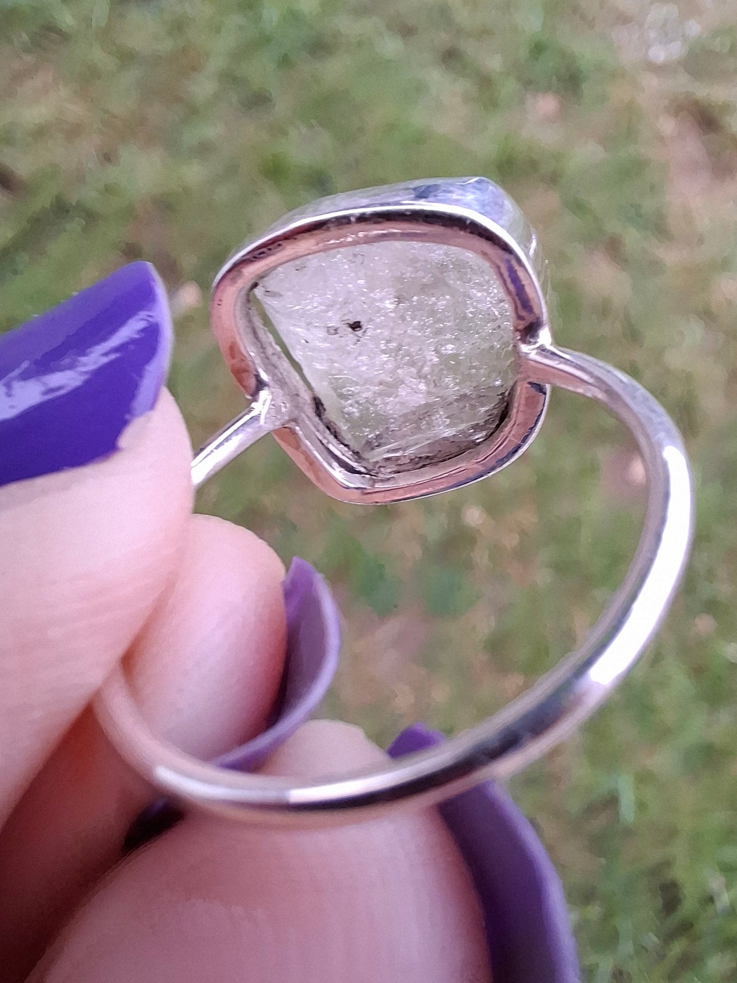 Libyan Desert Glass Ring, size P, 925 Silver, Tektite (Ref: LR27)