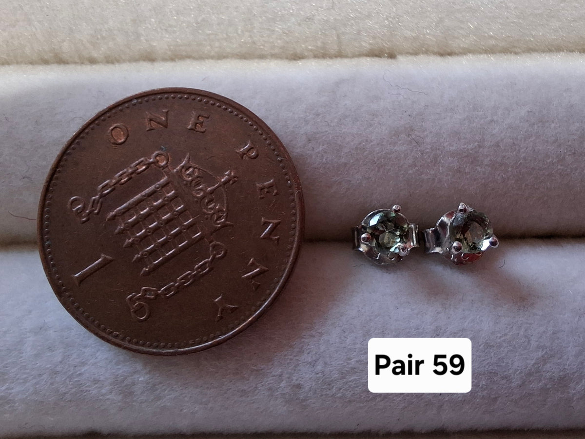 Moldavite (Faceted) 3mm Stud Earrings, 925 Silver (Ref: Pair59)