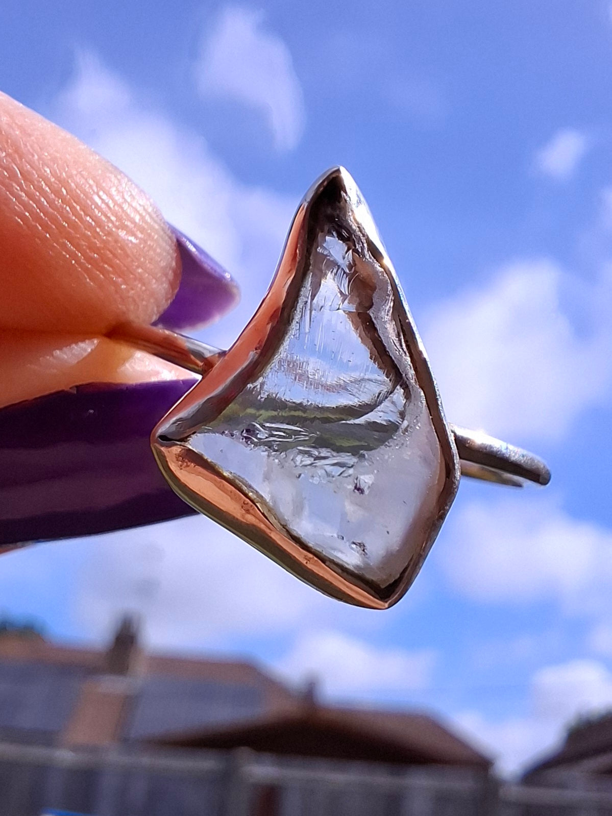 Libyan Desert Glass Ring, size large W, 925 Silver, Tektite (Ref: LR62)