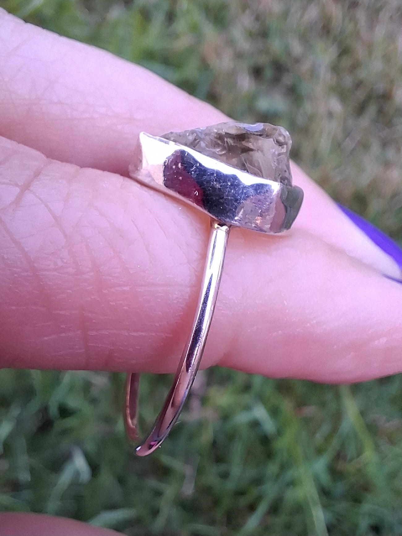 Libyan Desert Glass Ring, size large S/small T, 925 Silver, Tektite (Ref: LR47)