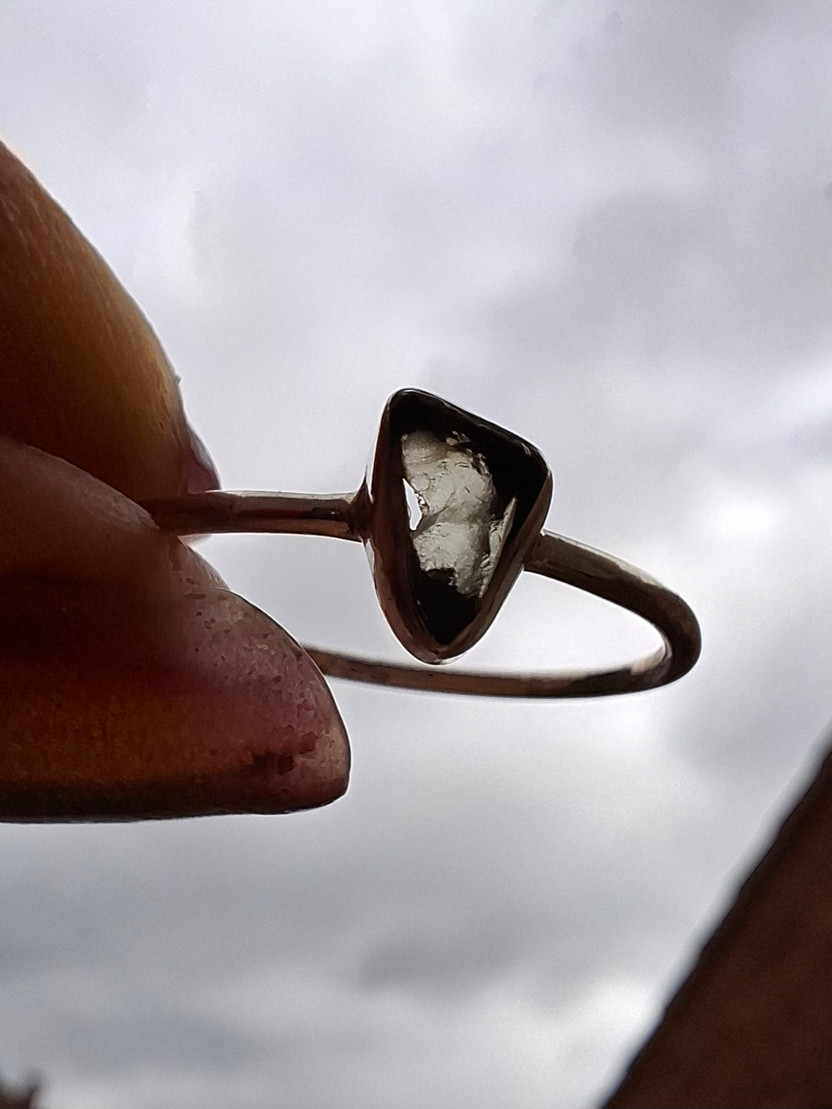 Moldavite Ring, size small S, 925 Silver, Tektite (Ref: R66)