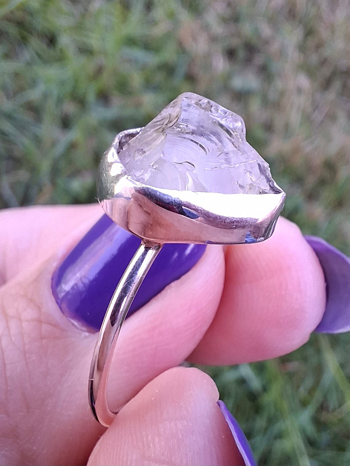 Libyan Desert Glass Ring, size large S/small T, 925 Silver, Tektite (Ref: LR47)