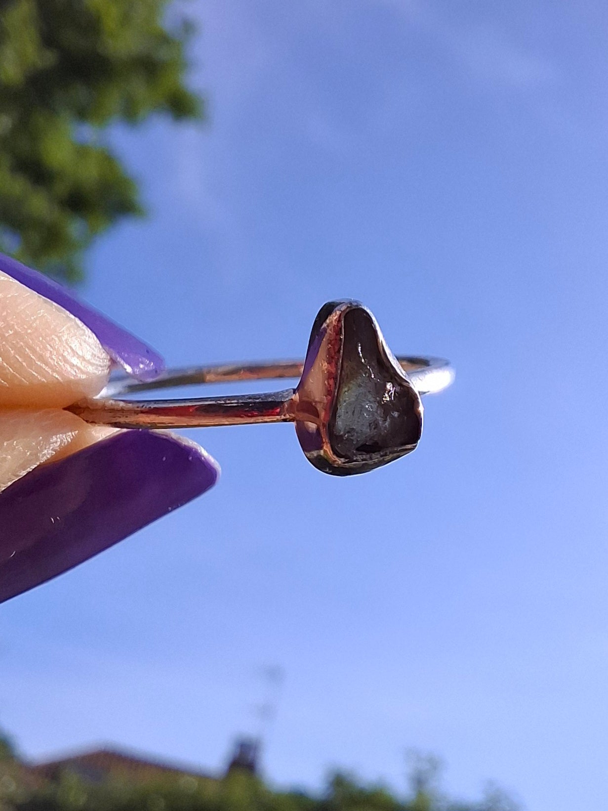 Moldavite Ring, size Q, 925 Silver, Tektite (Ref: R46)