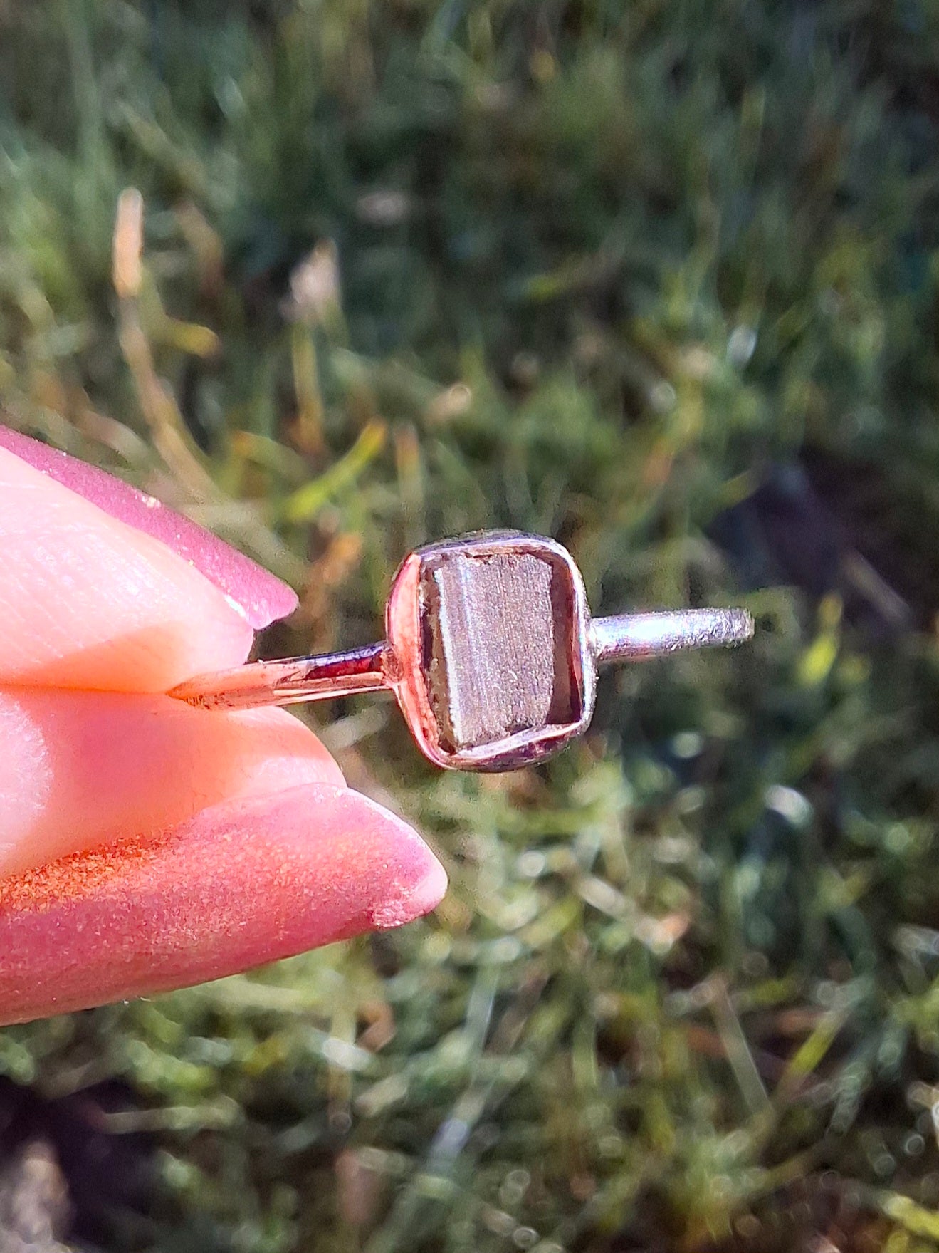Moldavite Ring, size large P/small Q, 925 Silver, Tektite (Ref: R43)