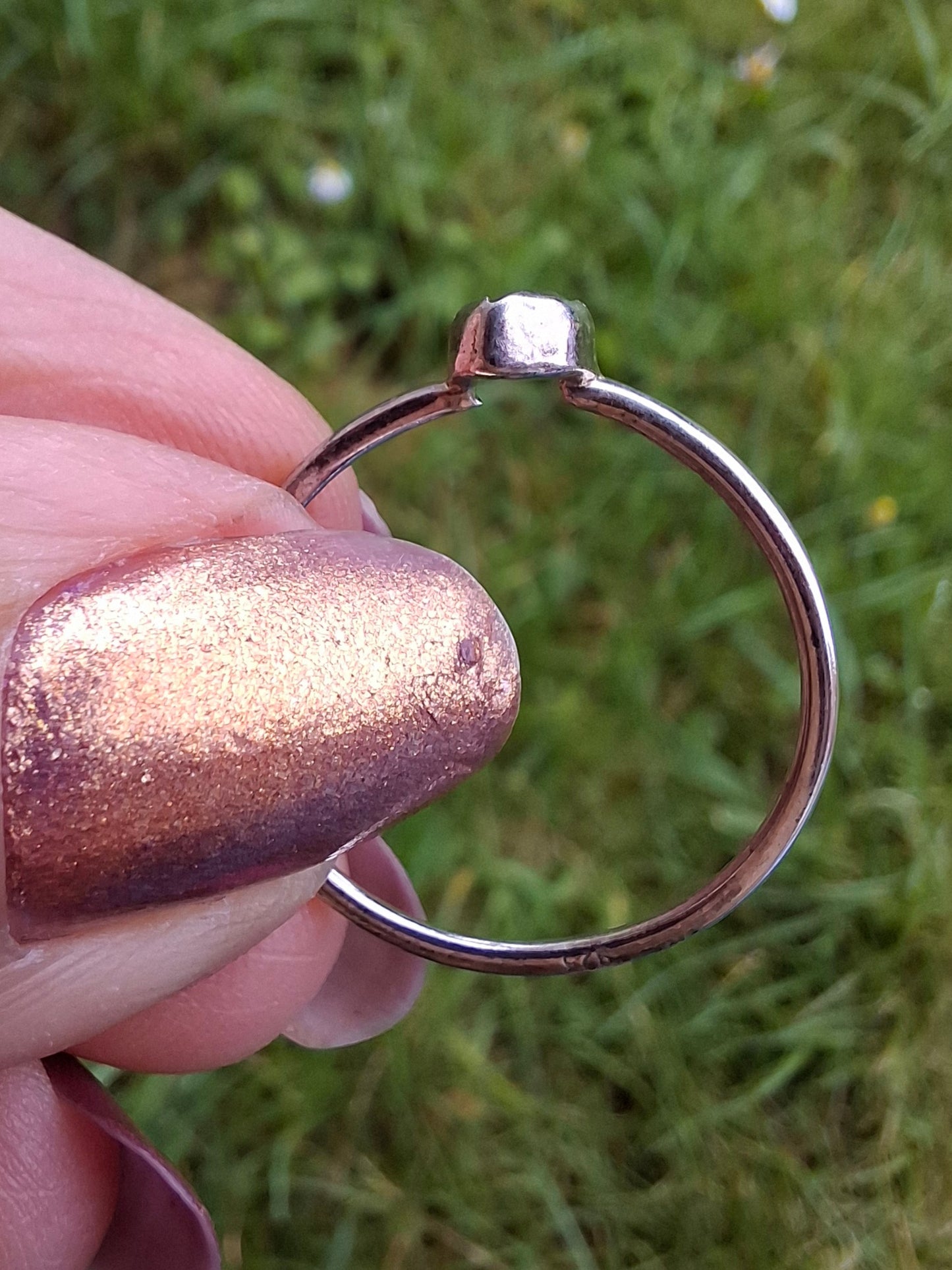 Moldavite Ring, size small T, 925 Silver, Tektite (Ref: R69)