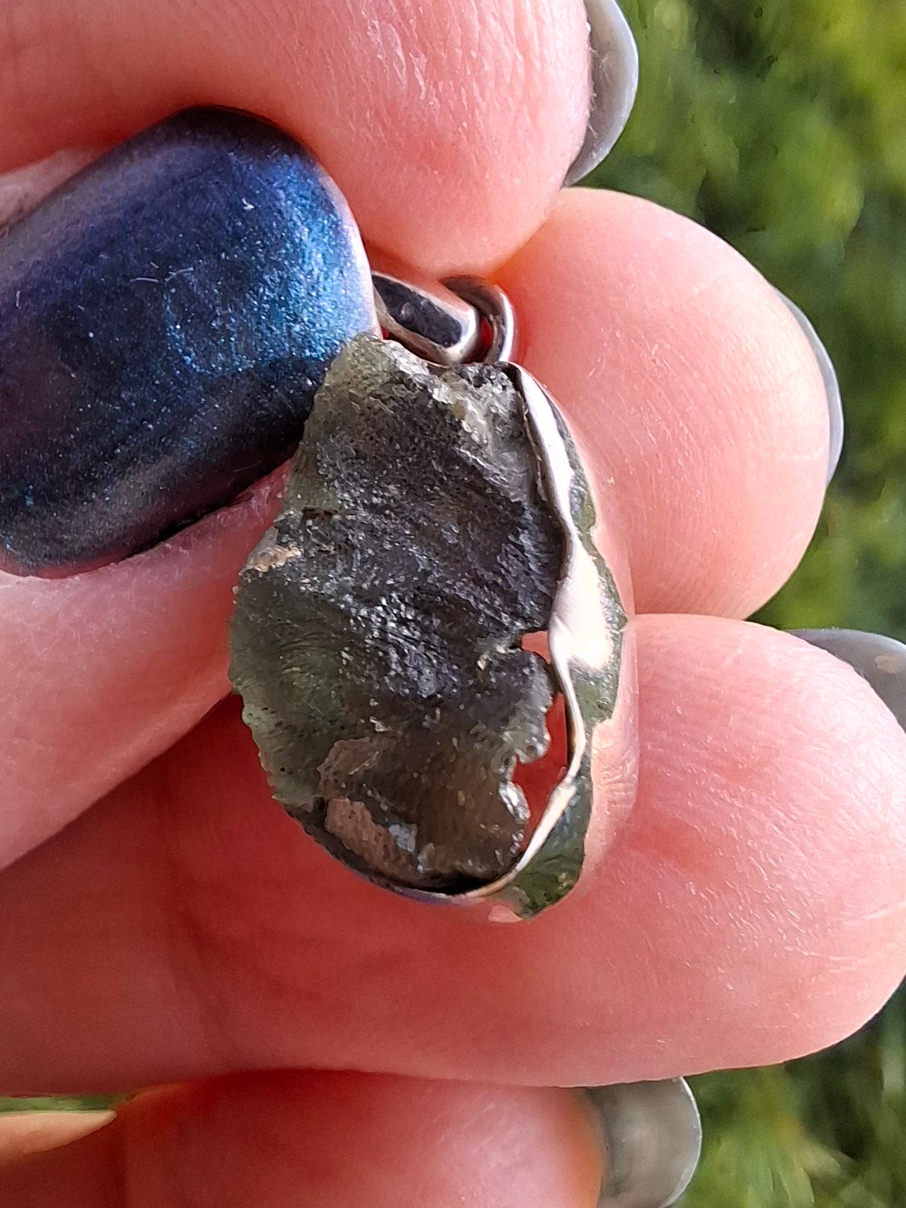 Moldavite PENDANT, 925 Silver, Tektite (Ref: P1)