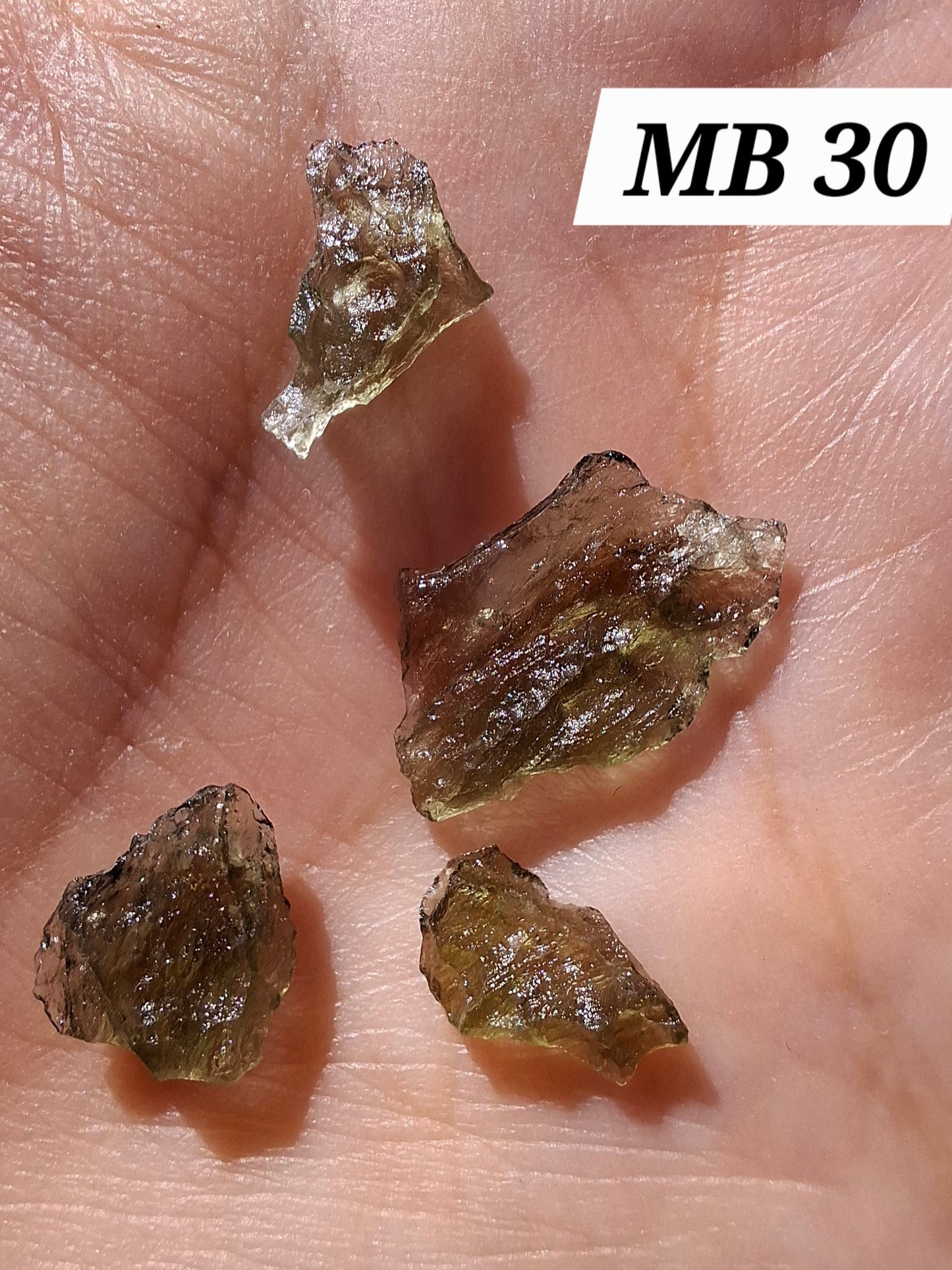 Moldavite chip Bundle, 1g, 4 pcs, Tektite (Ref: MB30)