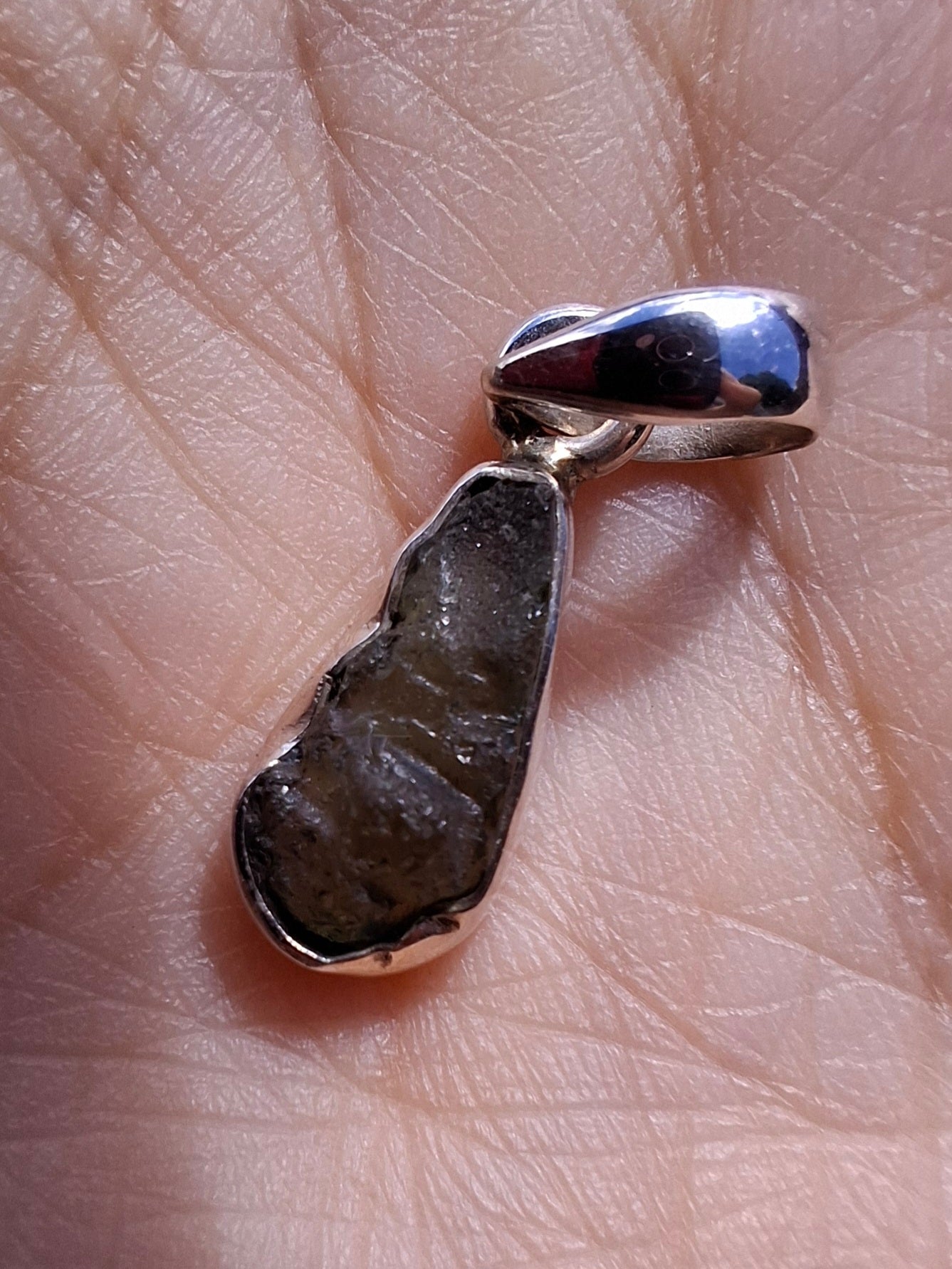 Moldavite Pendant, 925 Silver, Tektite (Ref: P73)