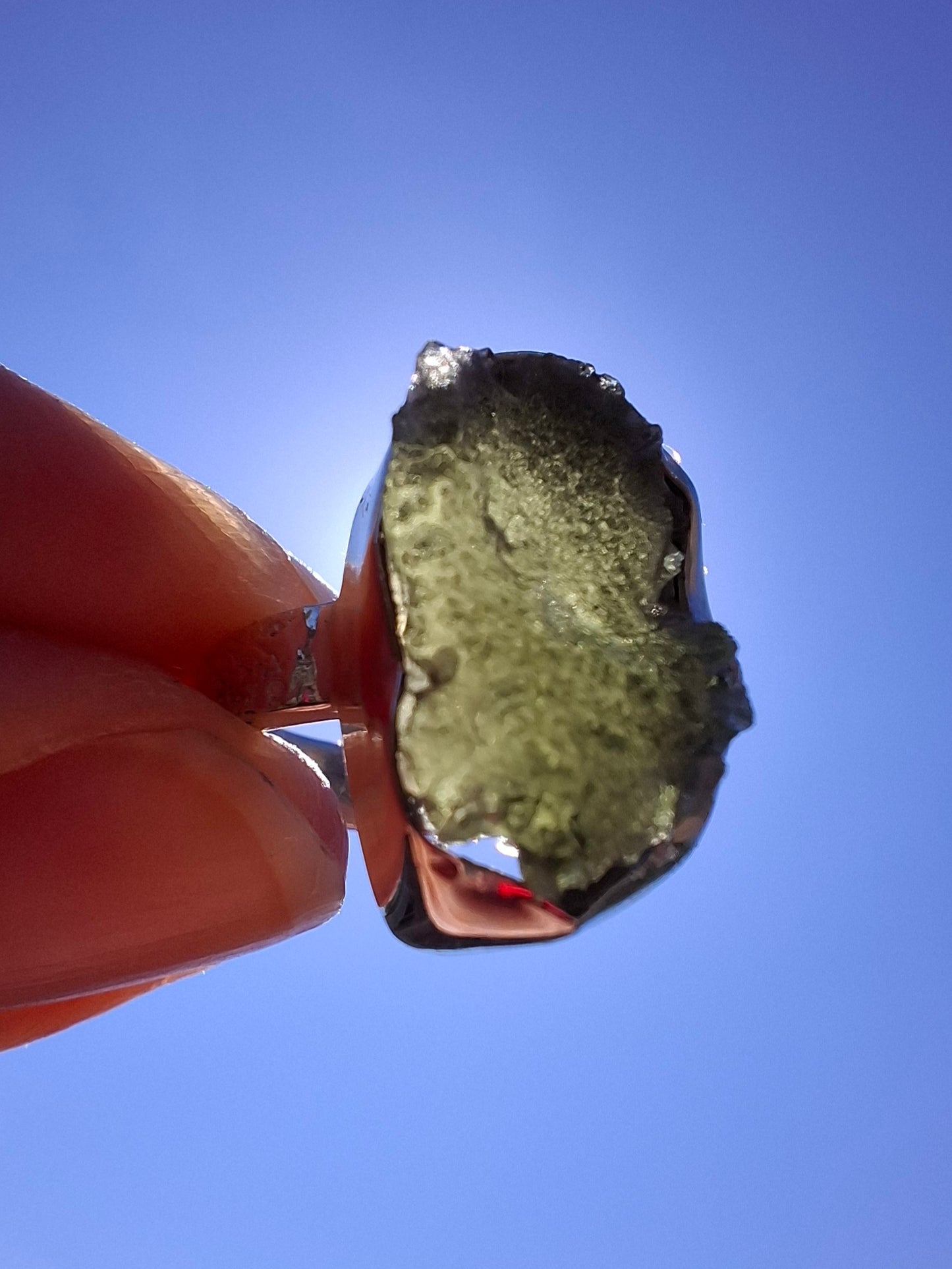 Moldavite Ring, size I, 925 Silver, Tektite (Ref: R295)