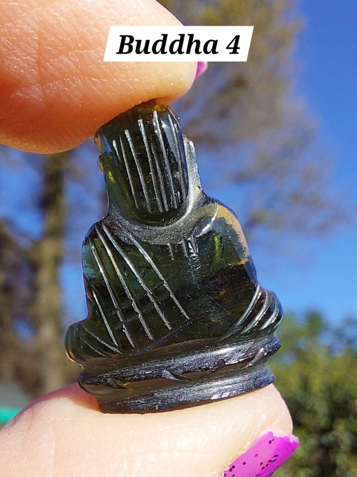 Moldavite BUDDHA Carving, 2.71g, Tektite (Ref: Buddha4)