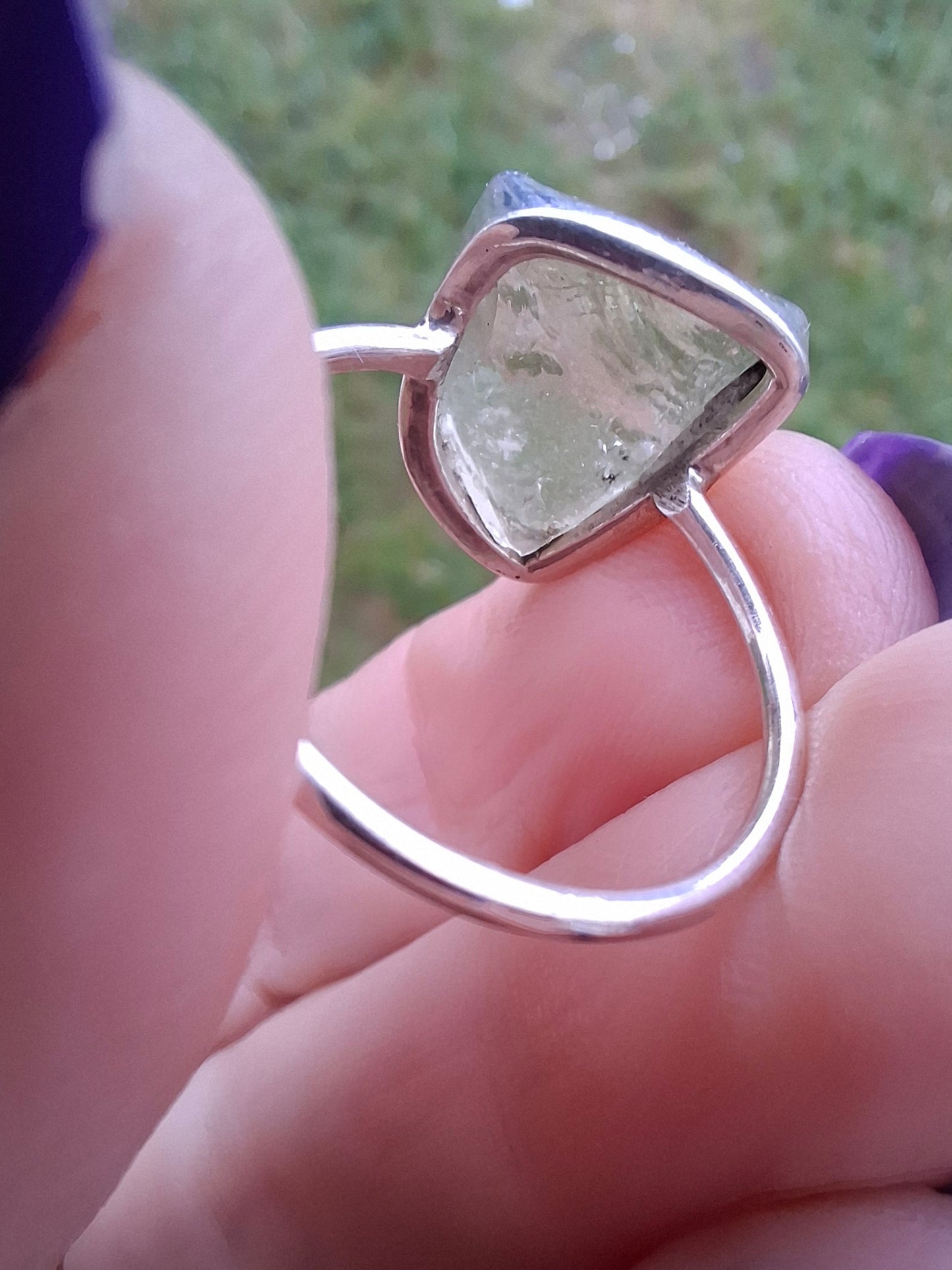 Libyan Desert Glass Ring, size P, 925 Silver, Tektite (Ref: LR26)