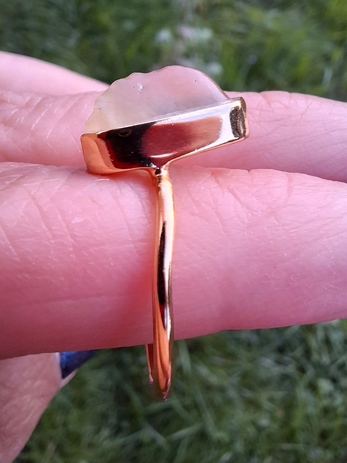 Libyan Desert Glass Ring, 14K GOLD Plated, size small O, Tektite (Ref: LR81)