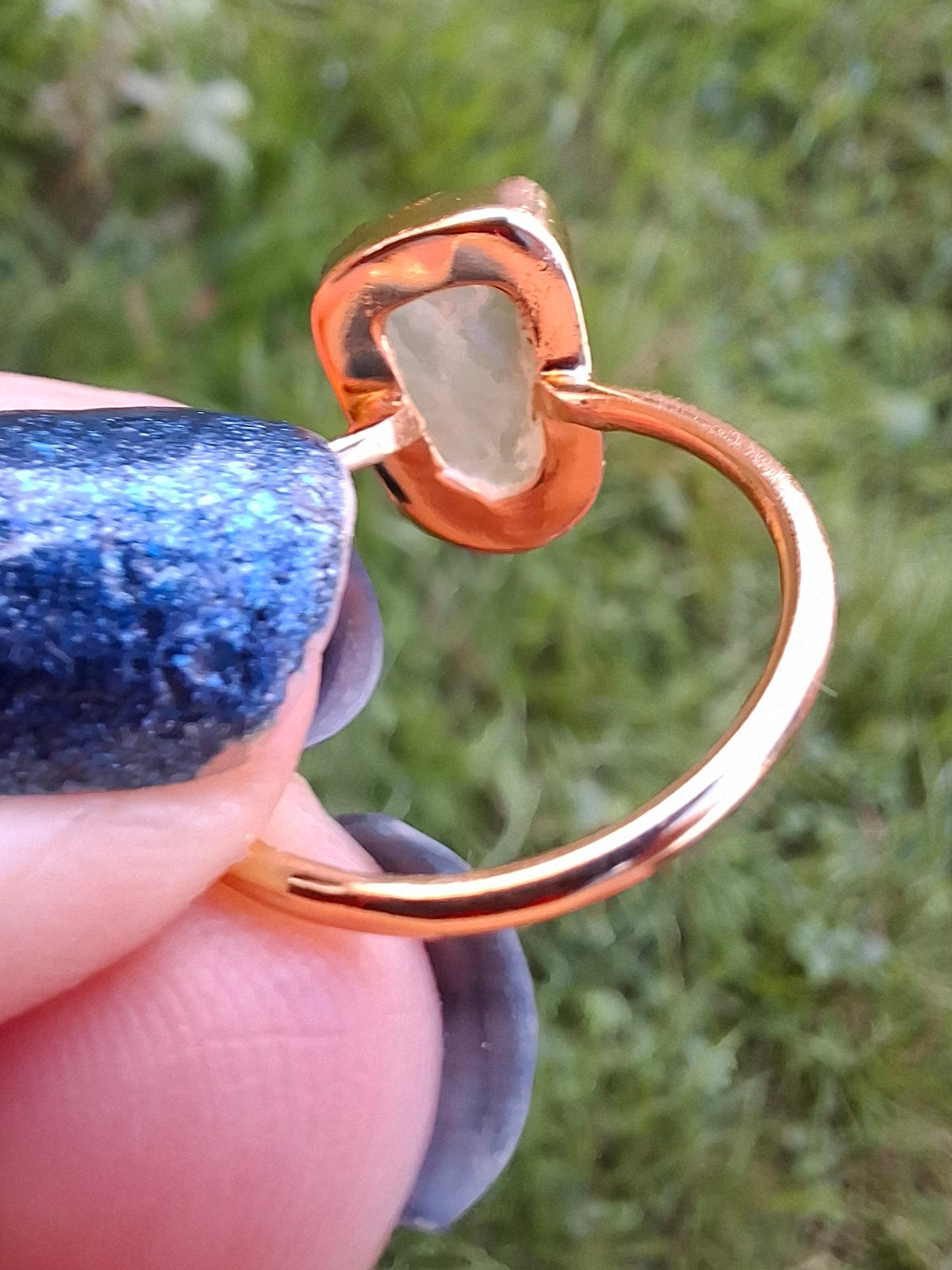 Libyan Desert Glass Ring, 14K GOLD Plated, size O, Tektite (Ref: LR65)