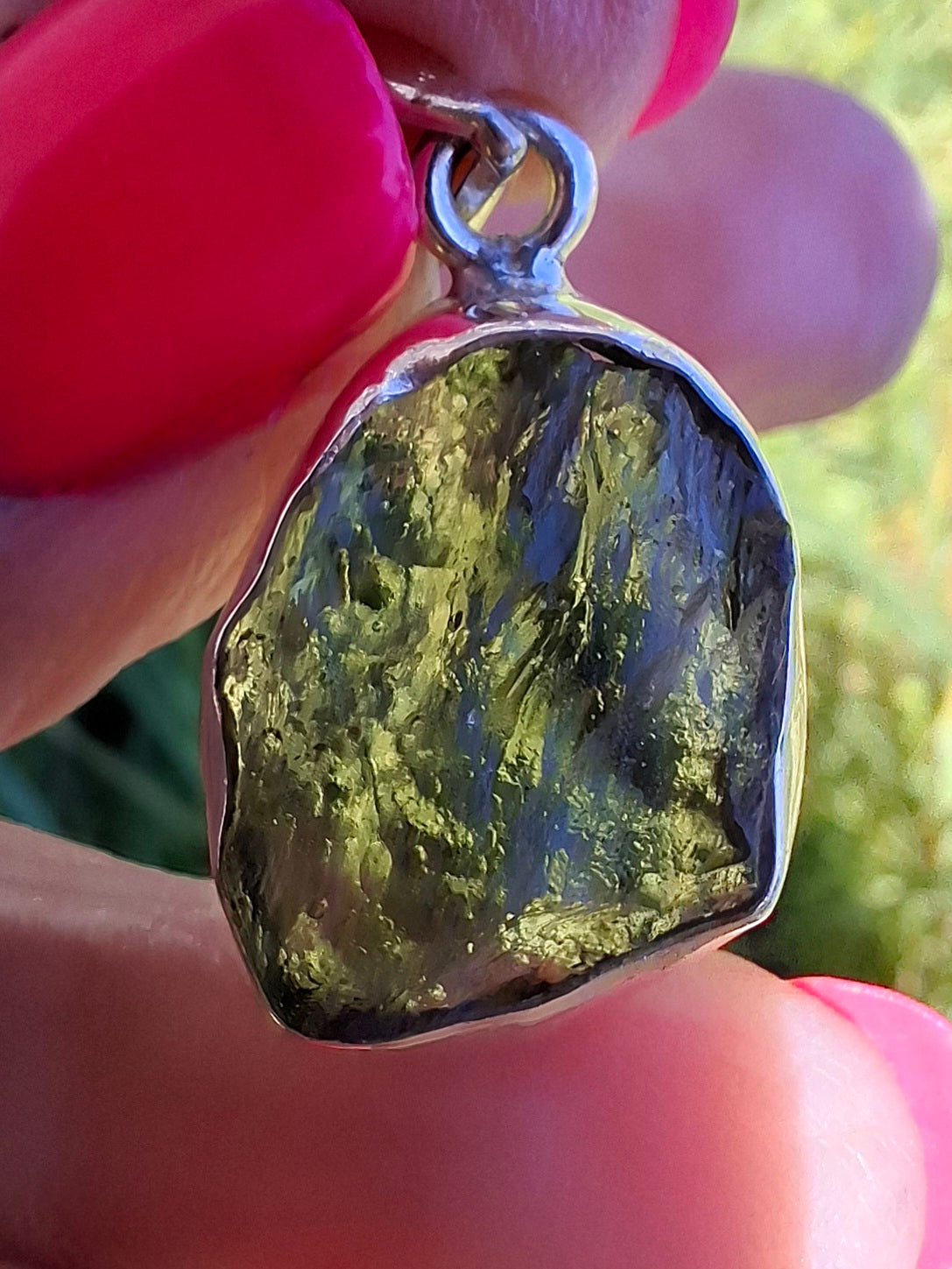 Moldavite Pendant, 925 Silver, Tektite (Ref: P441)
